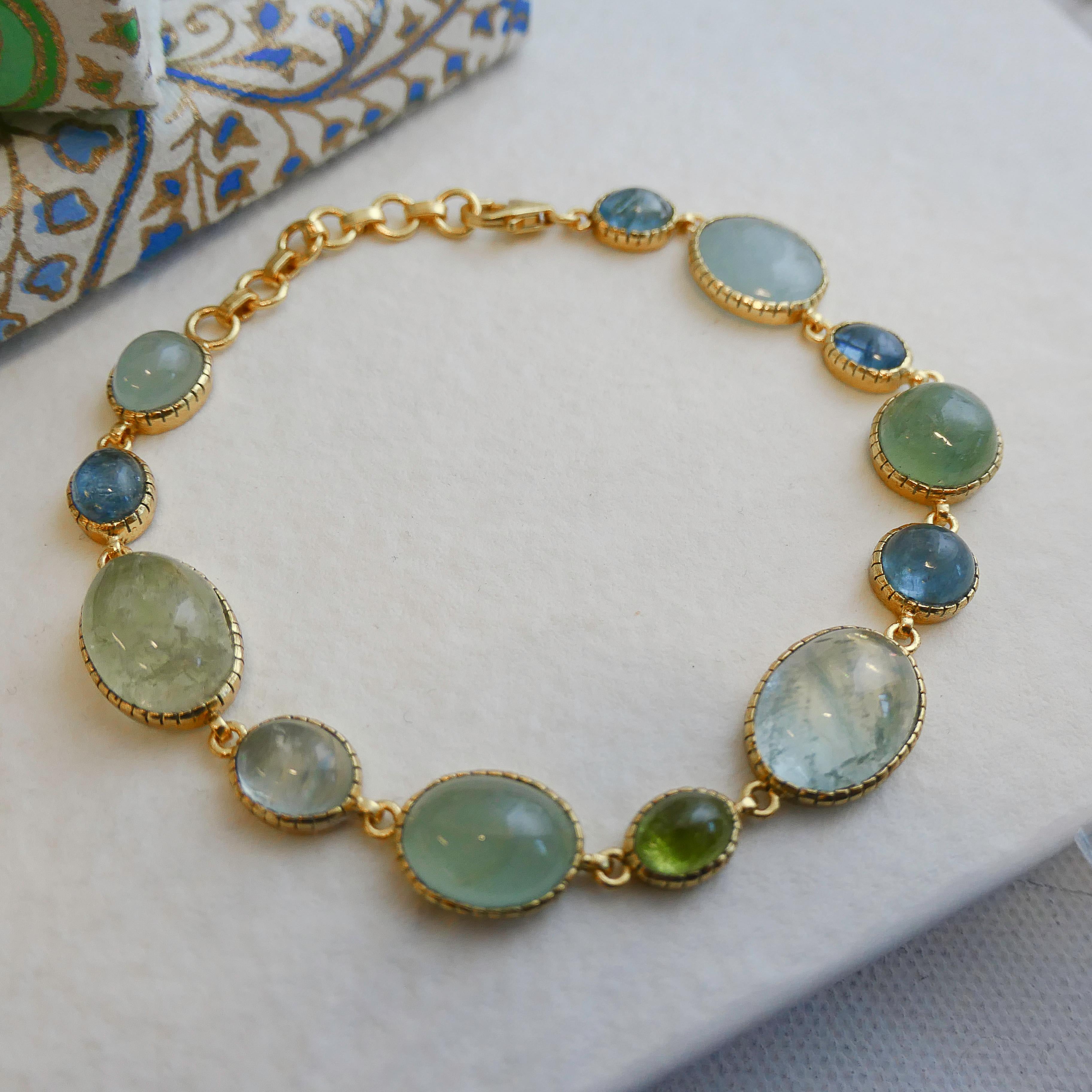 Cabochon Aquamarine Gold Plated Sterling Silver Bracelet For Sale 8