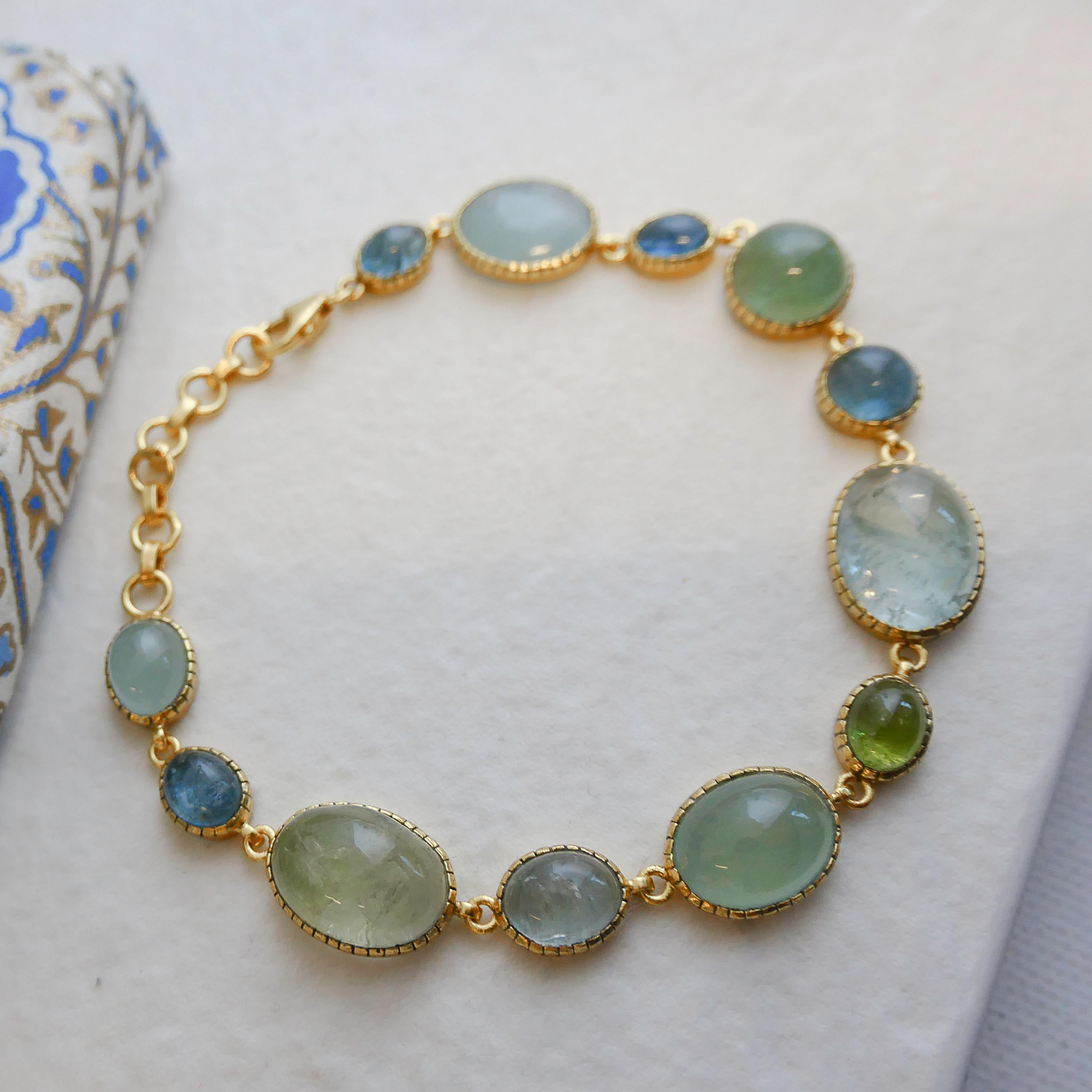 Cabochon Aquamarine Gold Plated Sterling Silver Bracelet For Sale 2