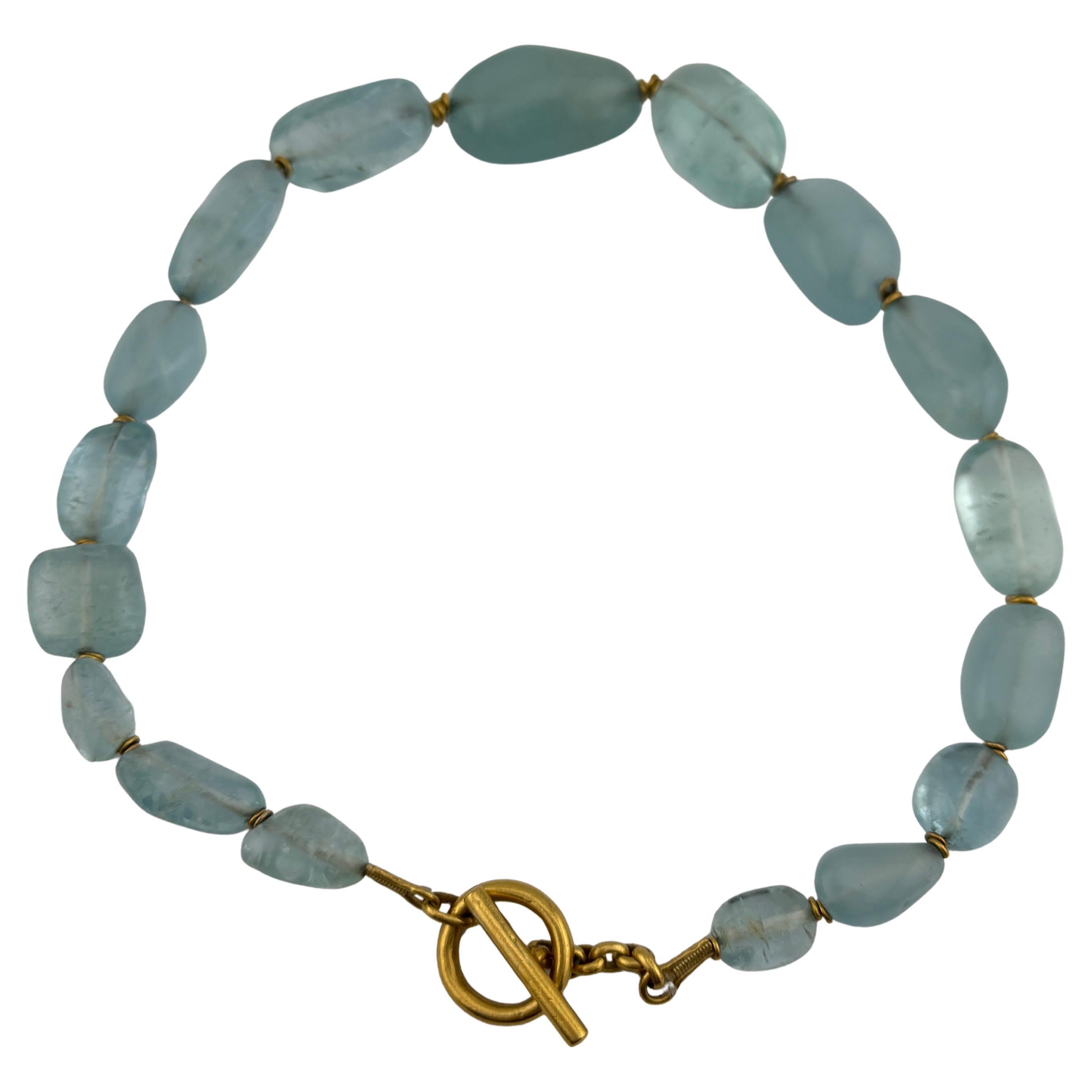 Cabochon Aquamarine Necklace With 22k Gold Clasp