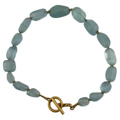 Cabochon Aquamarine Necklace With 22k Gold Clasp