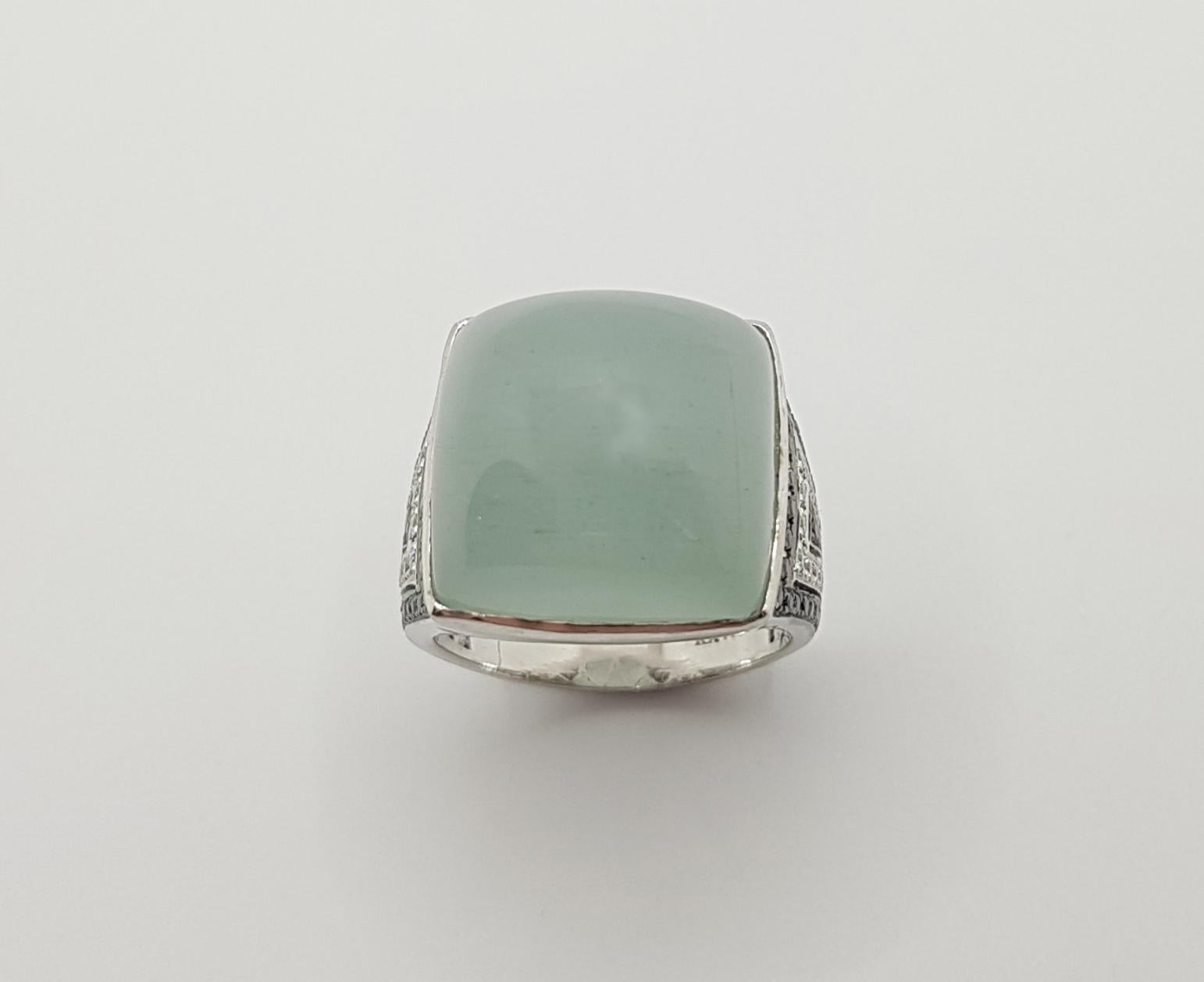 Cabochon Aquamarine with Diamond and Black Diamond Ring in 18 Karat White Gold For Sale 5