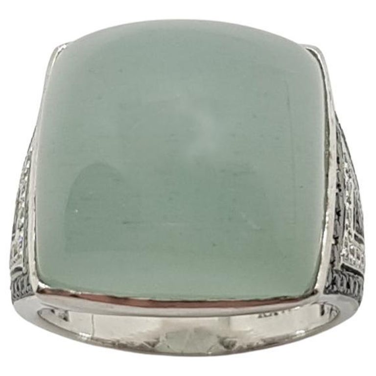 Diamond & Aquamarine Cabochon Peony Ring