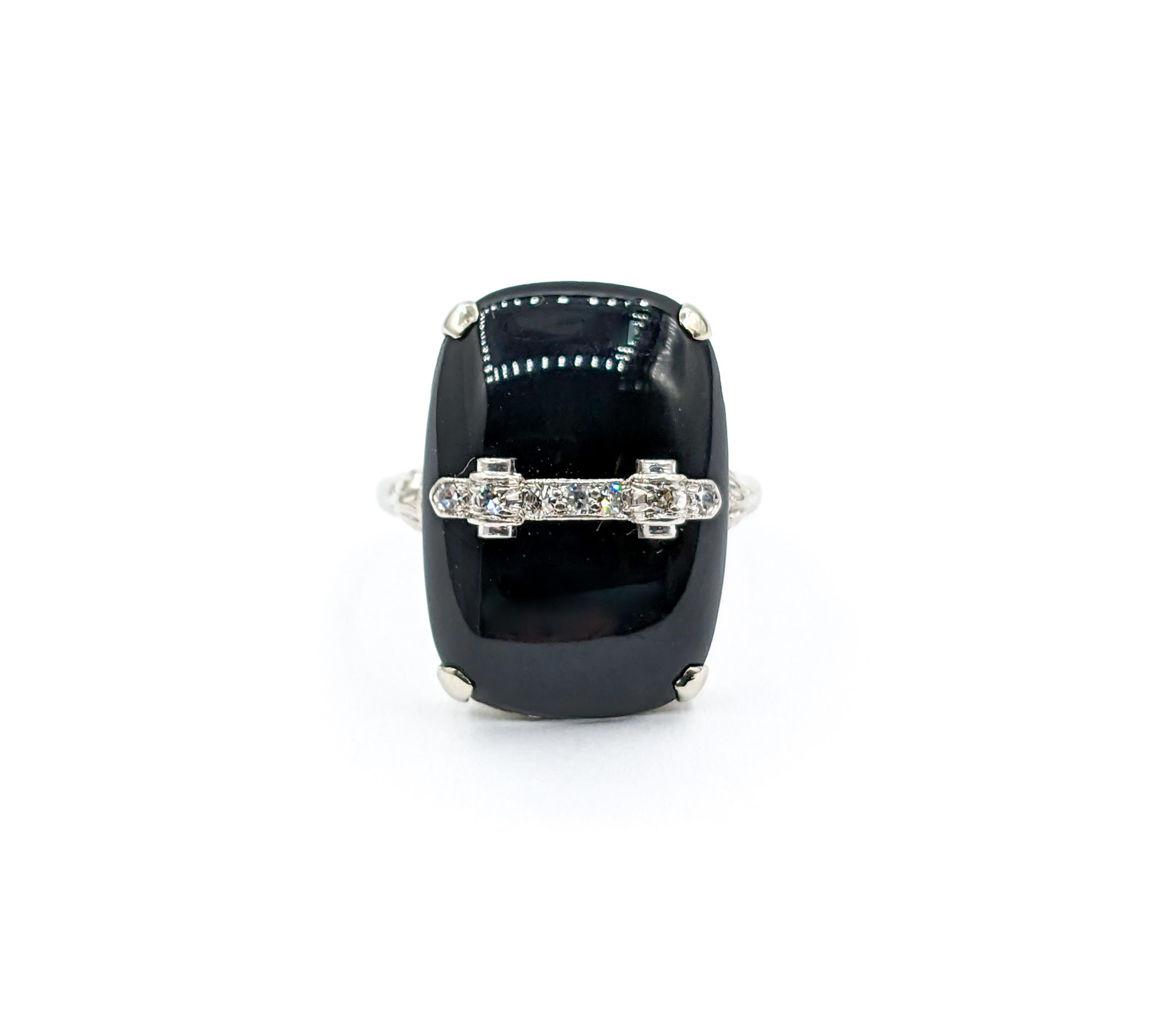 Cabochon Black Onyx & Diamond Cocktail Ring For Sale 4