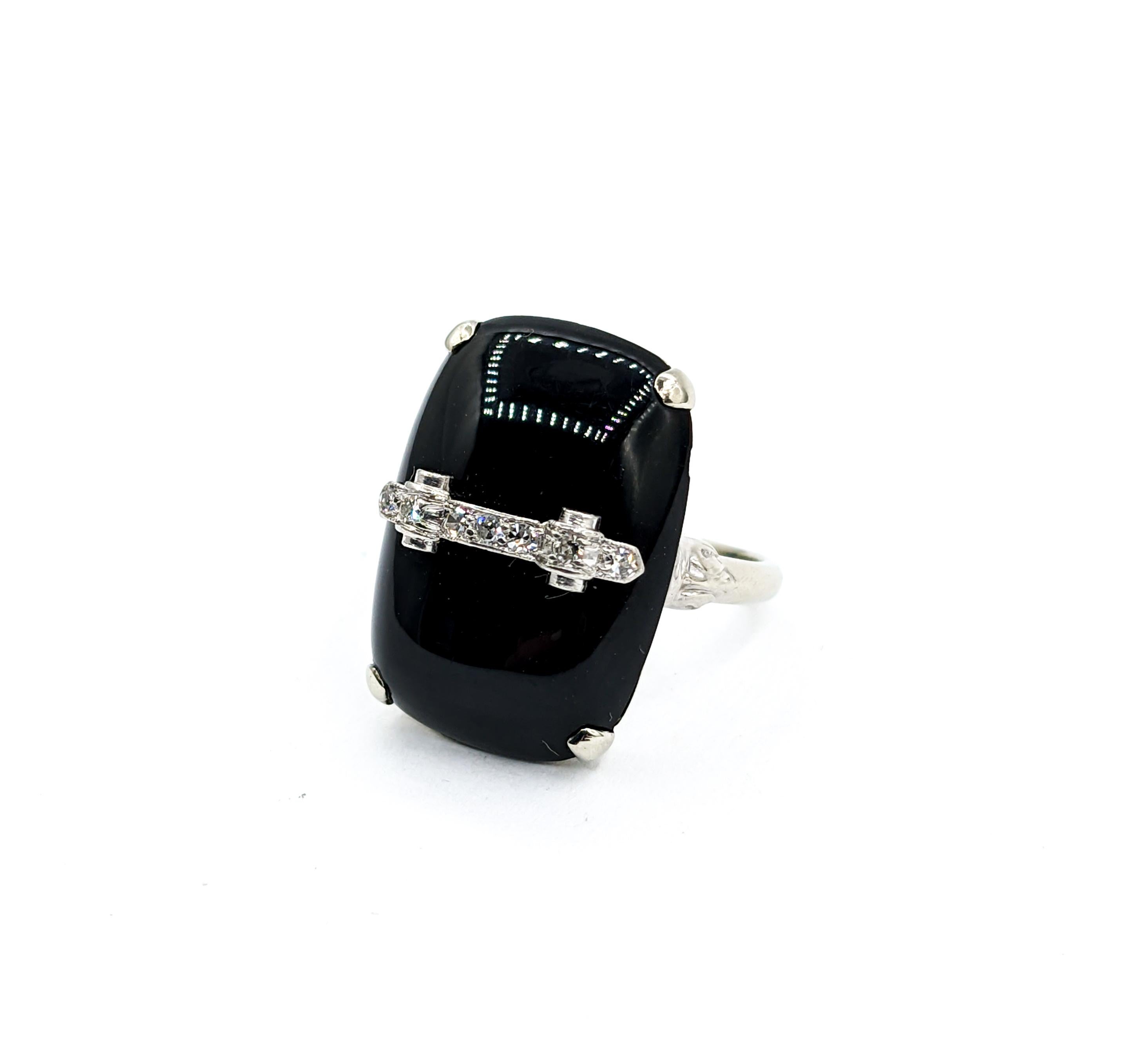 Cabochon Black Onyx & Diamond Cocktail Ring For Sale 5