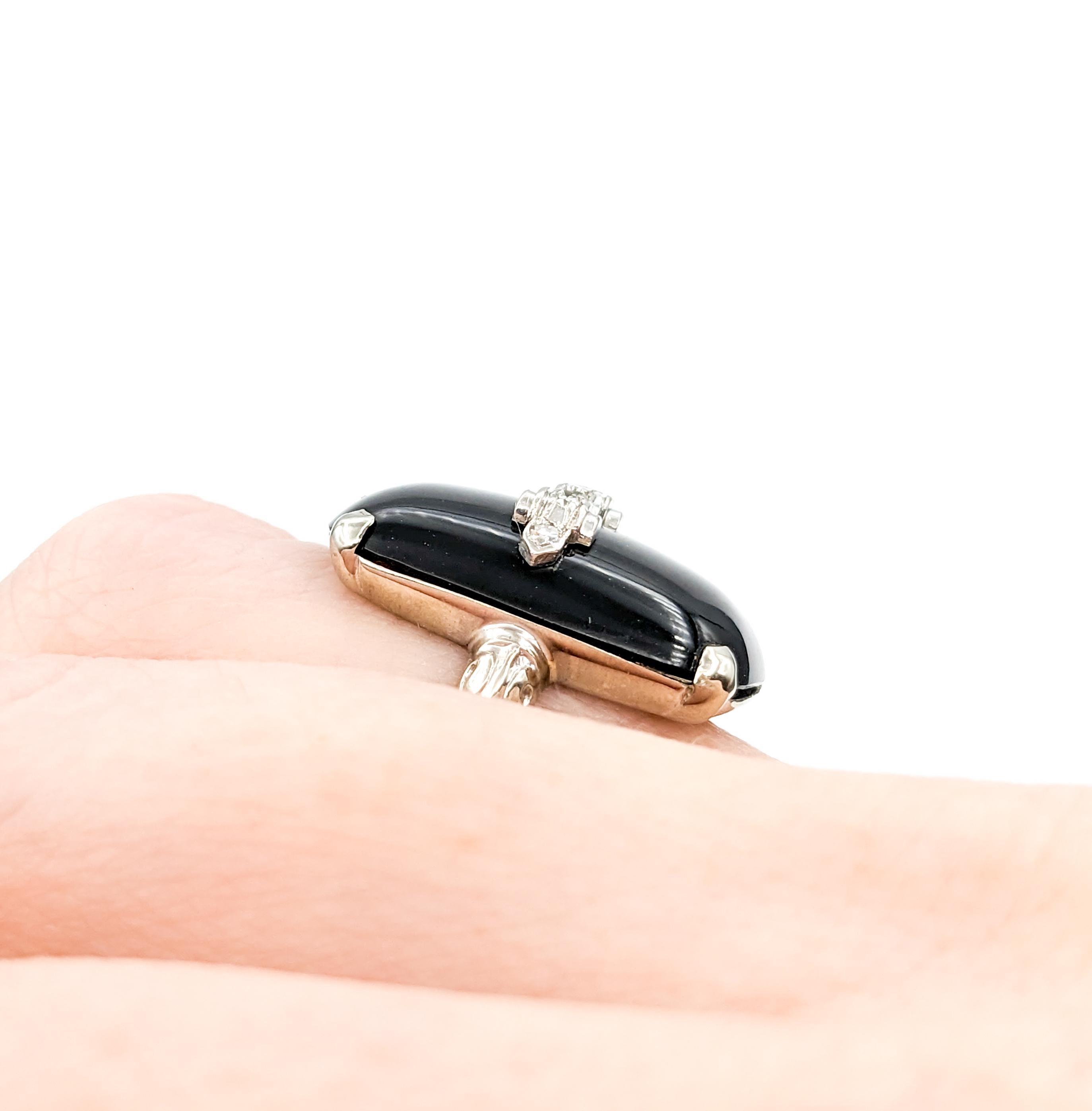 Post-War Cabochon Black Onyx & Diamond Cocktail Ring For Sale