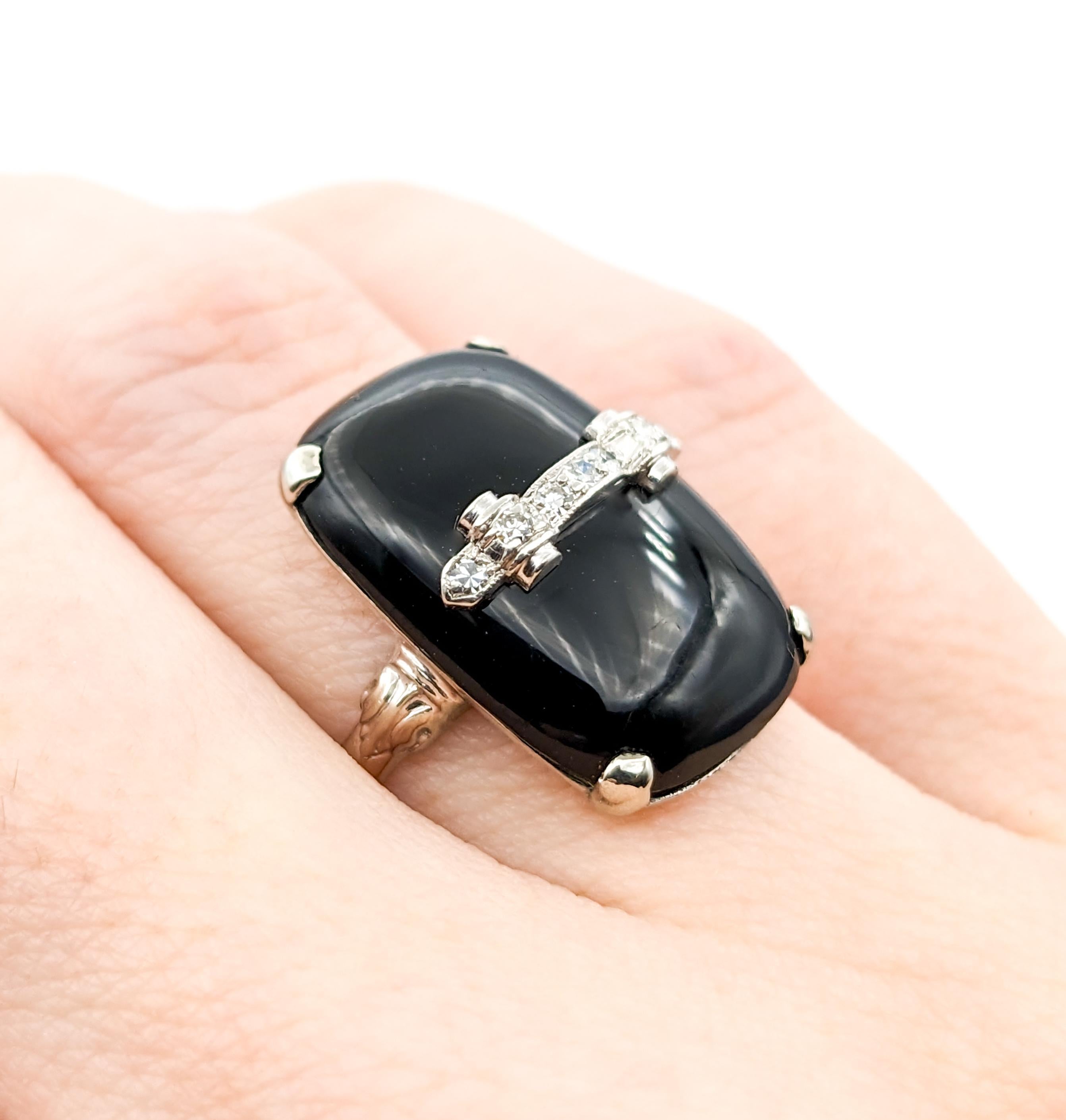 Round Cut Cabochon Black Onyx & Diamond Cocktail Ring For Sale