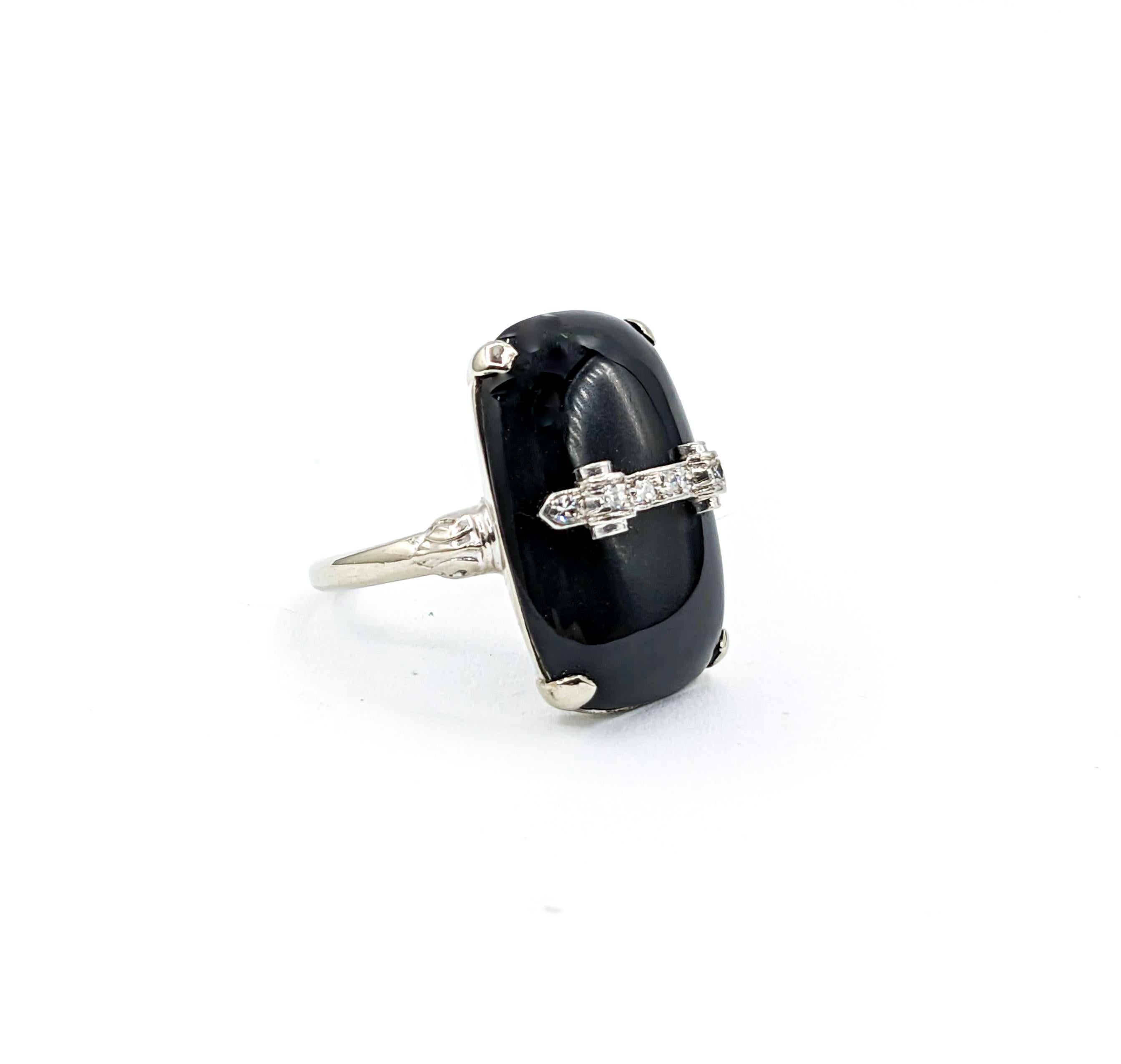 Women's Cabochon Black Onyx & Diamond Cocktail Ring For Sale