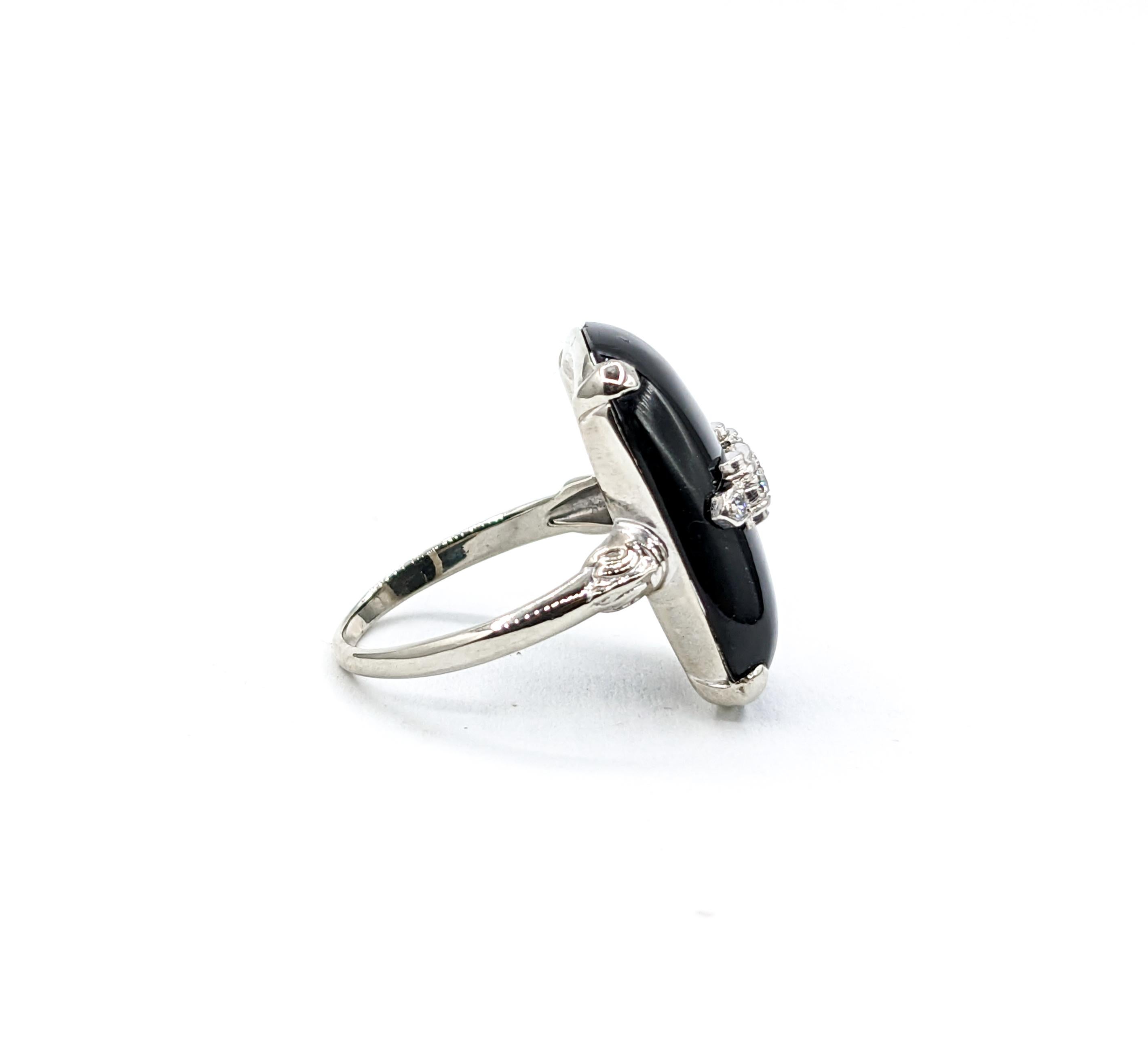 Cabochon Black Onyx & Diamond Cocktail Ring For Sale 1