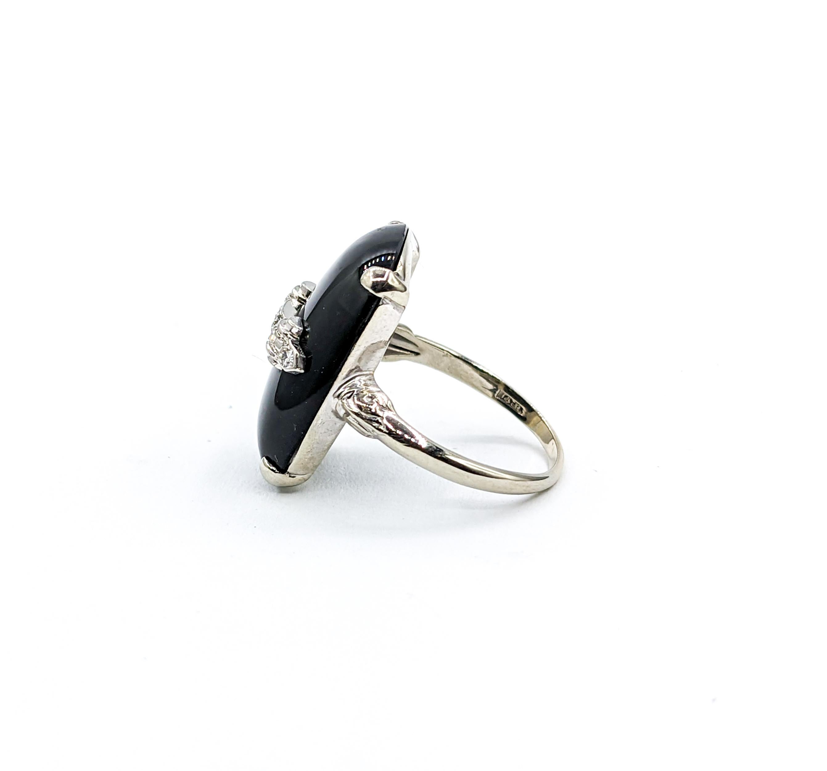 Cabochon Black Onyx & Diamond Cocktail Ring For Sale 3