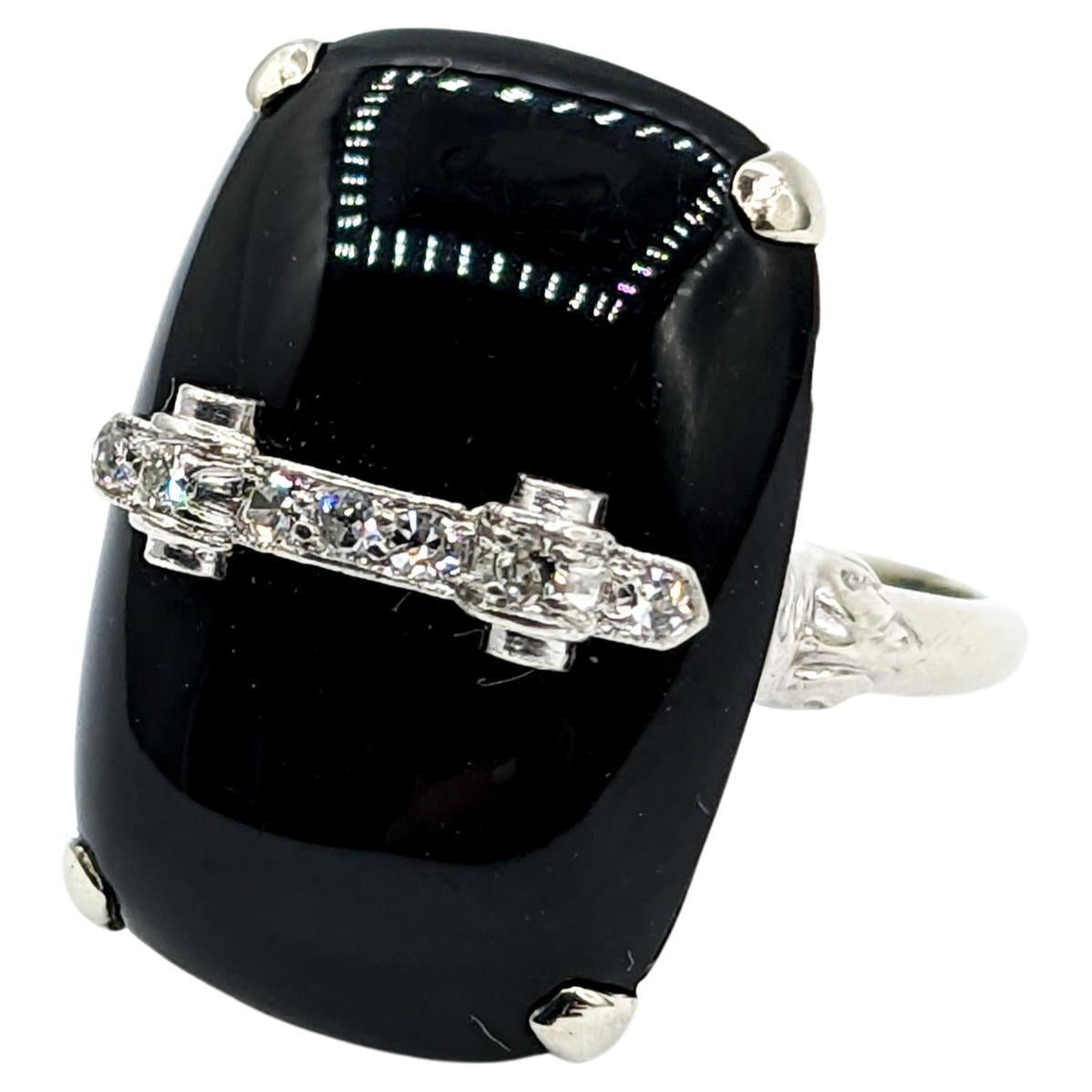 Cabochon Black Onyx & Diamond Cocktail Ring For Sale