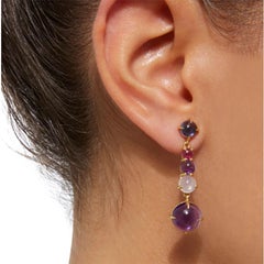 Cabochon Blue Iolite, Pink Tourmaline, Rose Quartz, Amethyst Drop Earrings