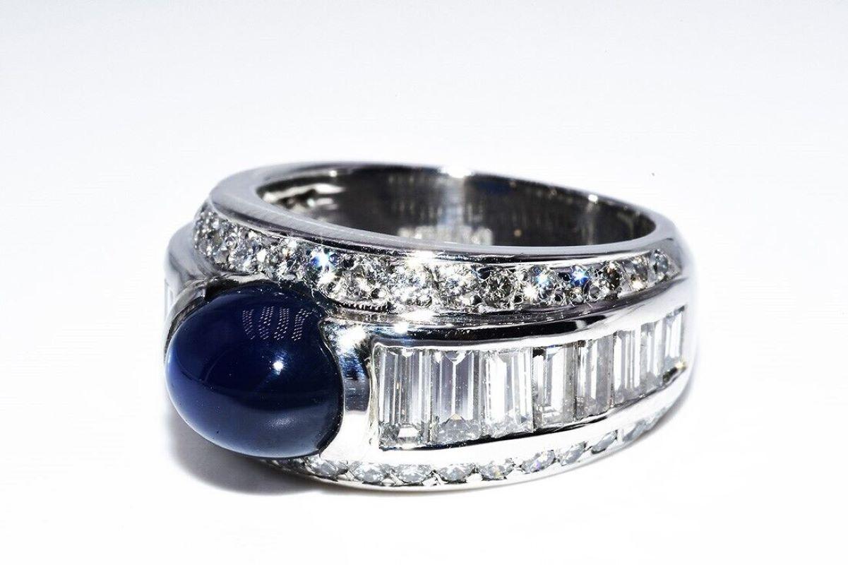 FABULUS CABOCHON BLUE NATURAL SAPPHIRE & DIAMOND PLATINUM  5.60 CT. TW. COCKTAIL RING

Ladies Platinum 3.80 CT Center Cabochon Natural Blue Sapphire Cocktail Ring  

Description / Condition: New. All jewelry has been professionally scrutinized and