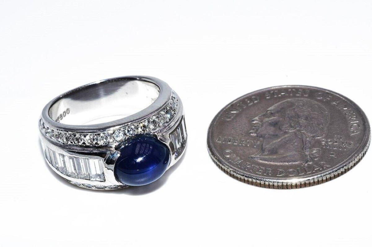 Women's Cabochon Blue Natural Sapphire & Diamond Platinum  5.60 CT. TW. Cocktail Ring For Sale