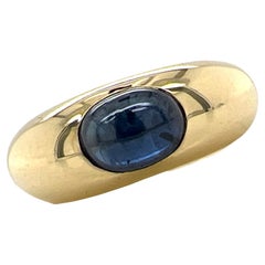 Cabochon Blue Sapphire 18 Karat Yellow Gold Contemporary Band Ring