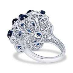 Cabochon Blue Sapphire and Diamond Cocktail Ring in 18KT White Gold