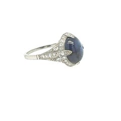 Cabochon Blue Sapphire and Diamond Ring set in Platinum