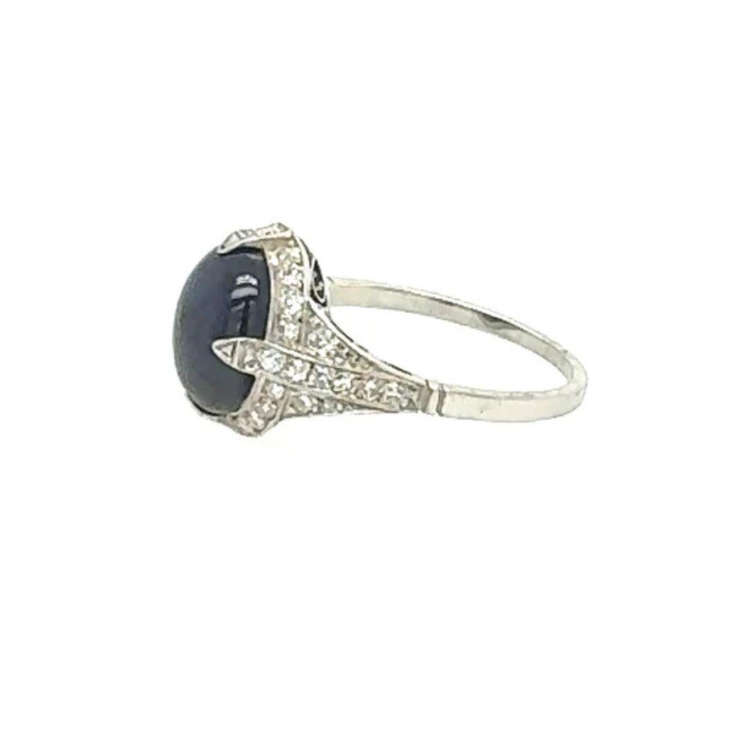 Art Deco Cabochon Blue Sapphire and Diamond Ring set in Platinum For Sale