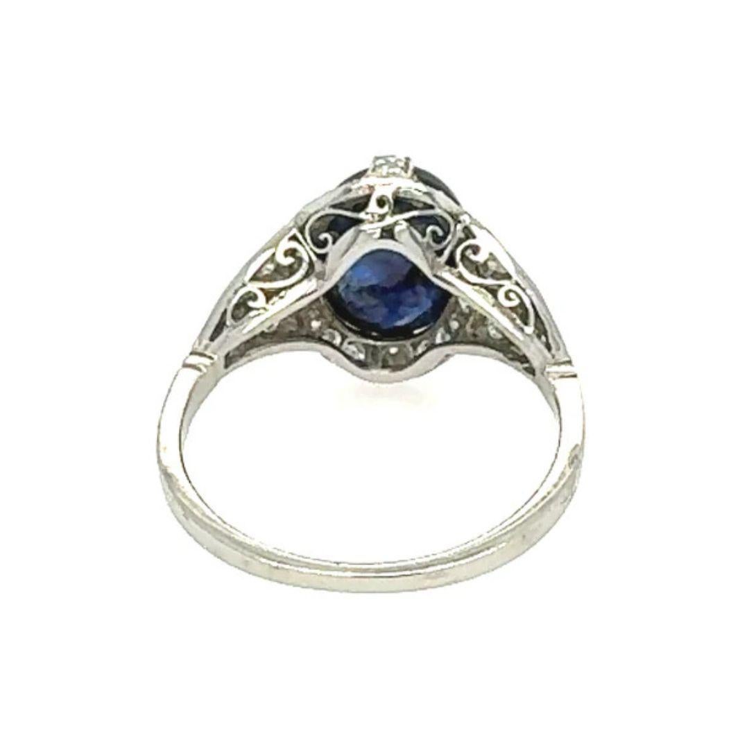 Cabochon Blue Sapphire and Diamond Ring set in Platinum In Good Condition For Sale In New Orleans, LA