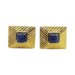 Cabochon Blue Sapphire Cufflinks Set in 18 Karat Gold Settings