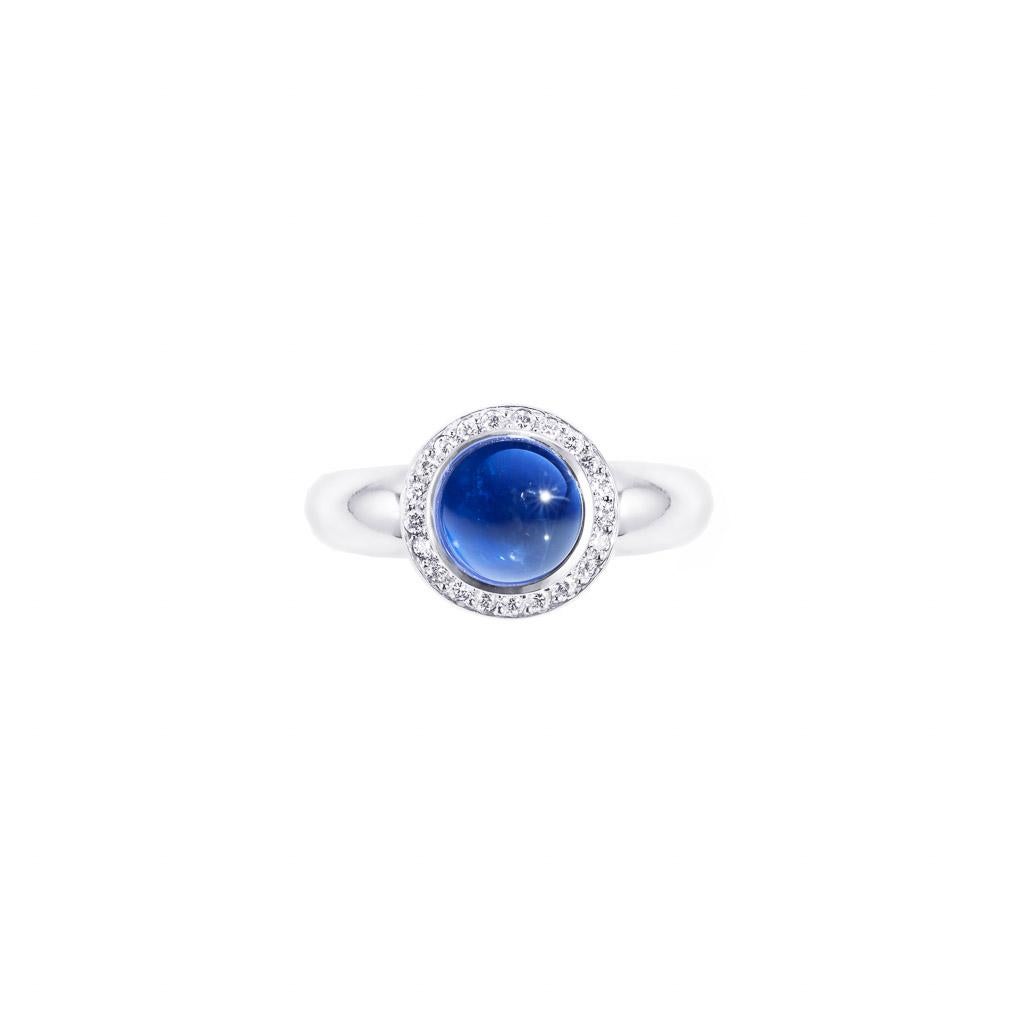 Contemporary Cabochon Blue Sapphire Diamond Cocktail Ring For Sale