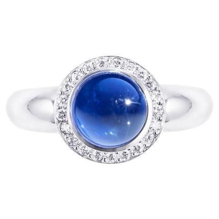 Cabochon Blue Sapphire Diamond Cocktail Ring