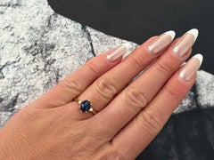 Cabochon Blue Sapphire Diamond Ring 18k Yellow Gold