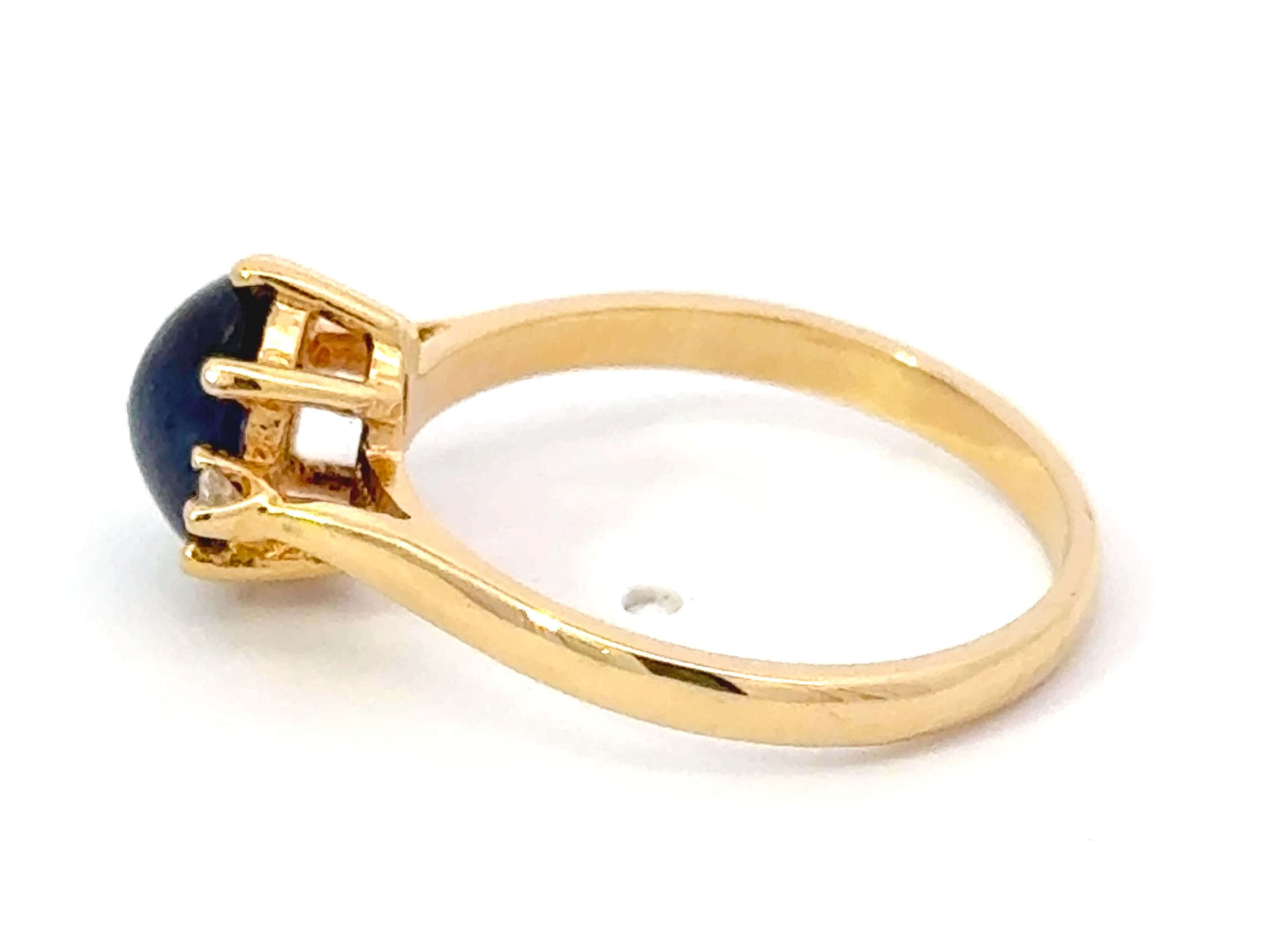 Cabochon Blue Sapphire Diamond Ring 18k Yellow Gold For Sale 1