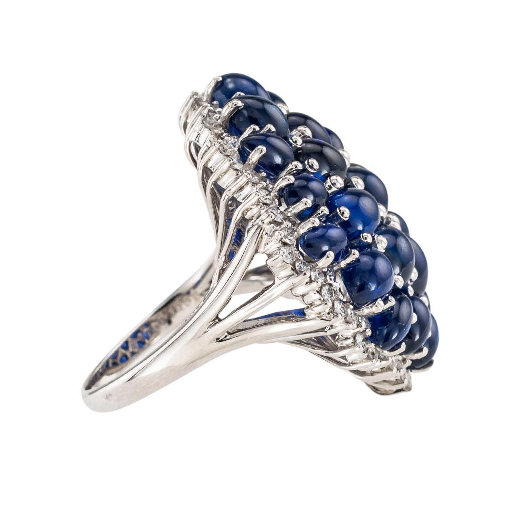 Women's Cabochon Blue Sapphire Diamond White Gold Cocktail Ring