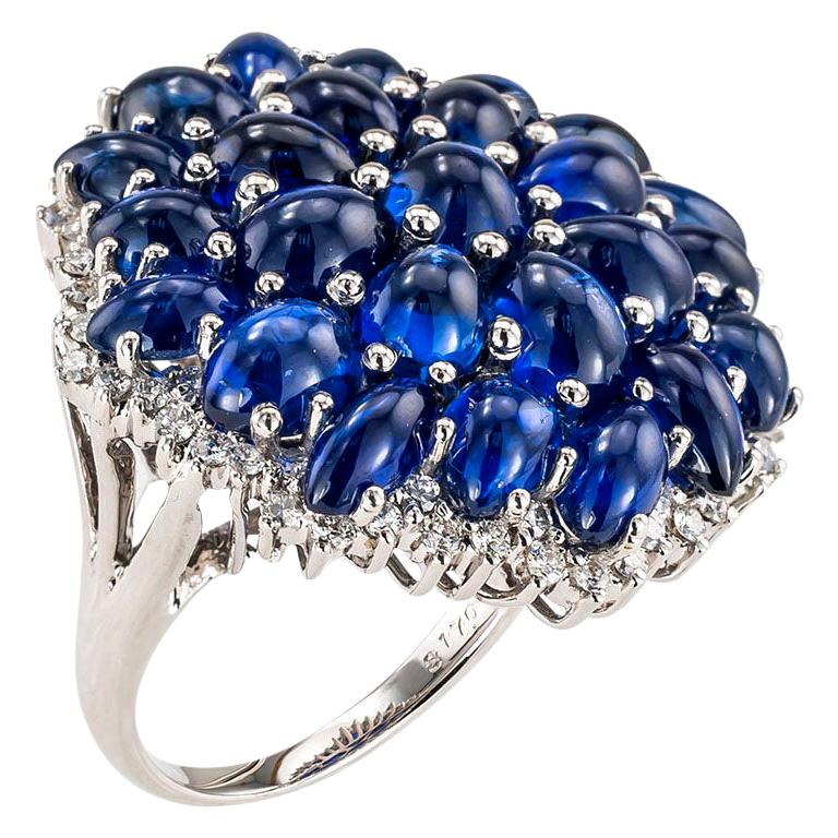 Cabochon Blue Sapphire Diamond White Gold Cocktail Ring