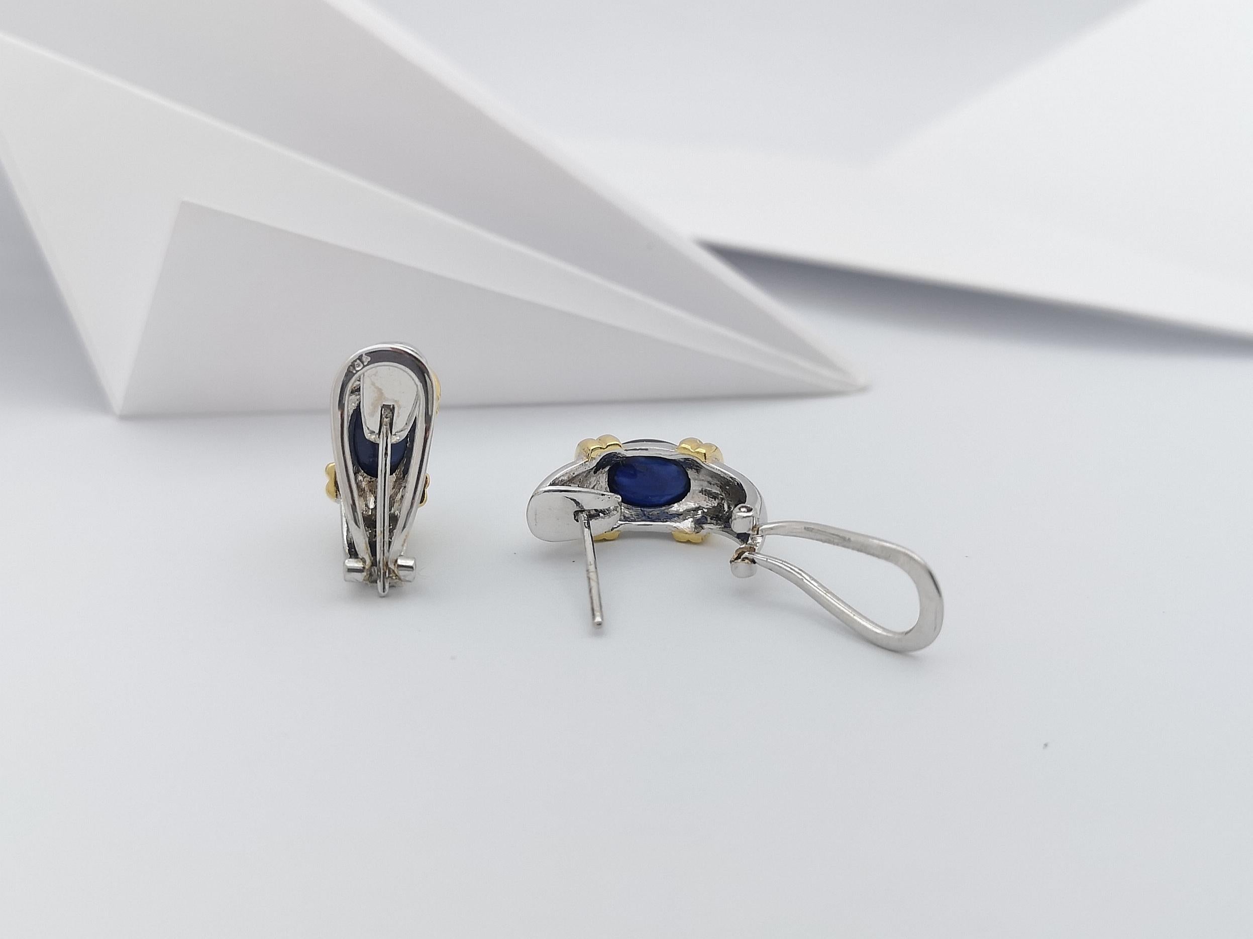 Cabochon Blue Sapphire Earrings Set in 18 Karat White Gold Settings For Sale 1