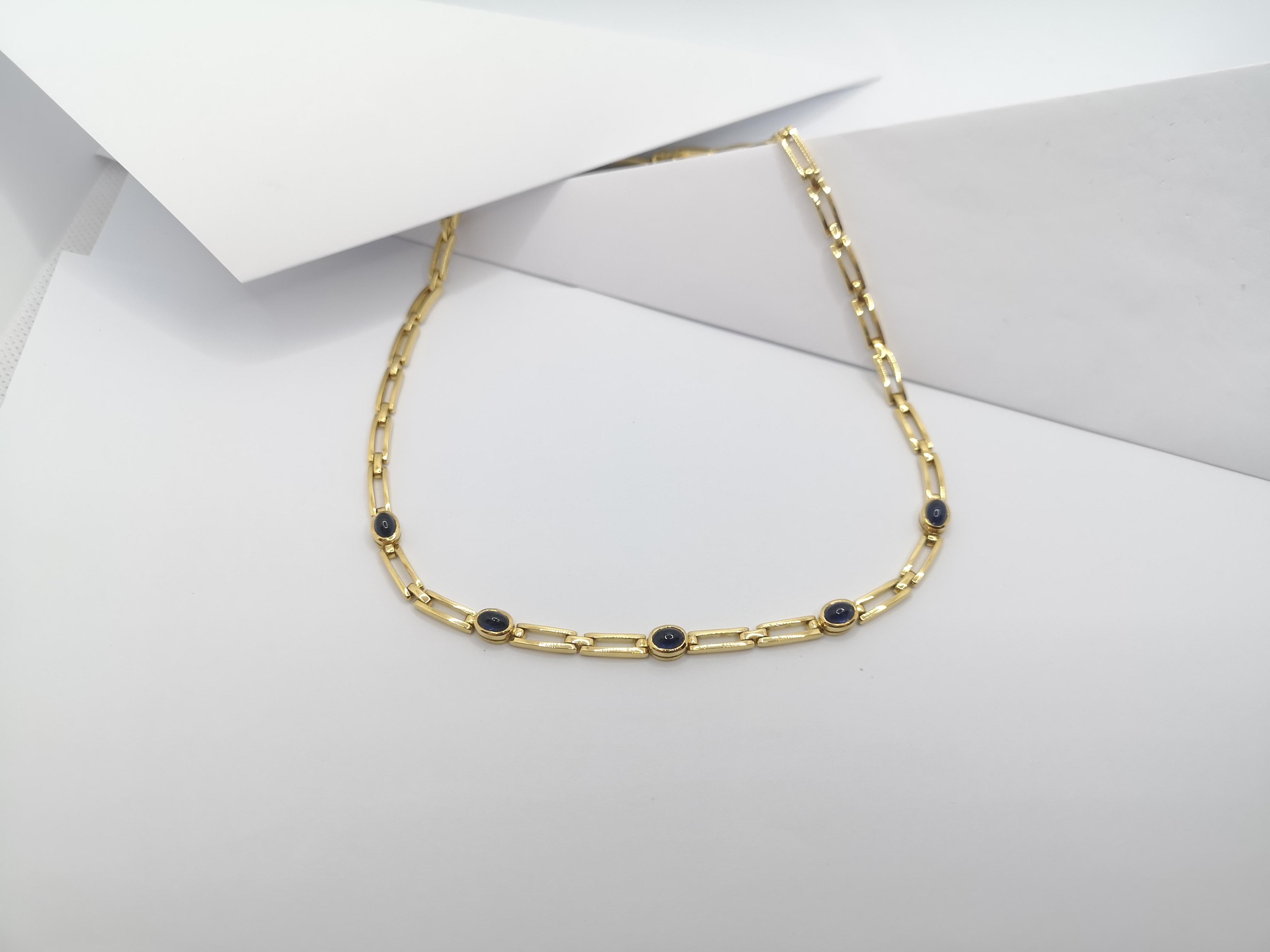 Women's or Men's Cabochon Blue Sapphire Necklace Set in 18 Karat Gold Settings For Sale