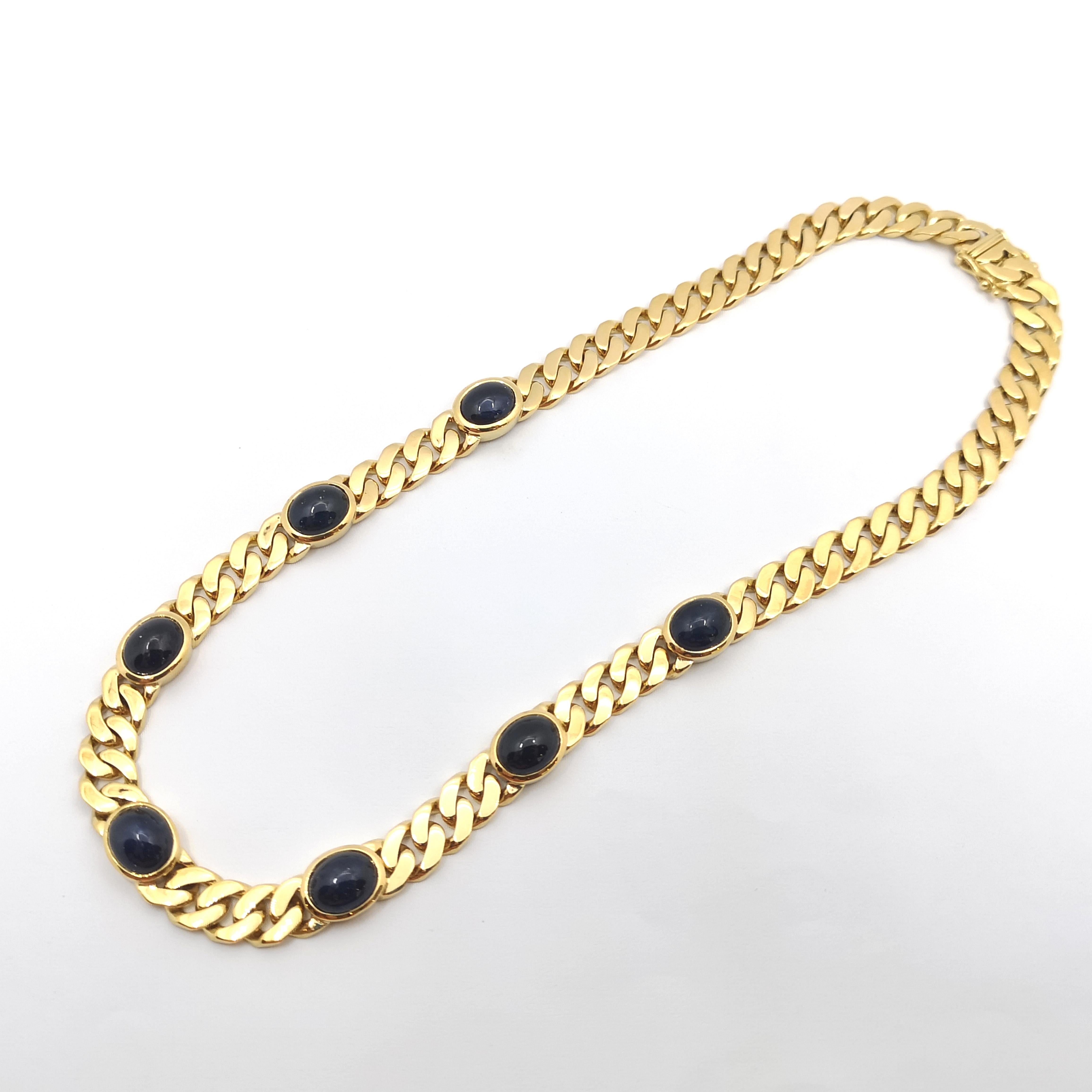 Women's or Men's Cabochon Blue Sapphire Necklace set in 18K Gold Settings For Sale
