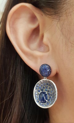 Cabochon Blue Sapphire with Blue Sapphire Earrings Set in 18 Karat White Gold