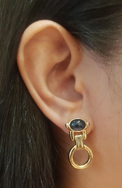 Cabochon Blue Sapphire with Cabochon Ruby Earrings set in 18K Gold Settings