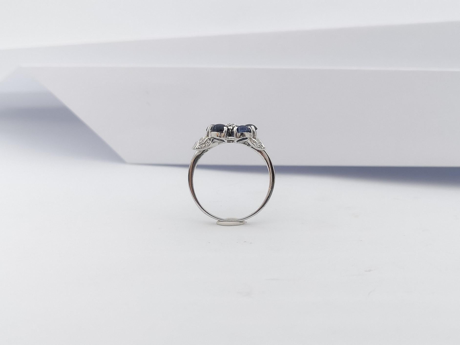 Cabochon Blue Sapphire with Cubic Zirconia Ring set in Silver Settings For Sale 9