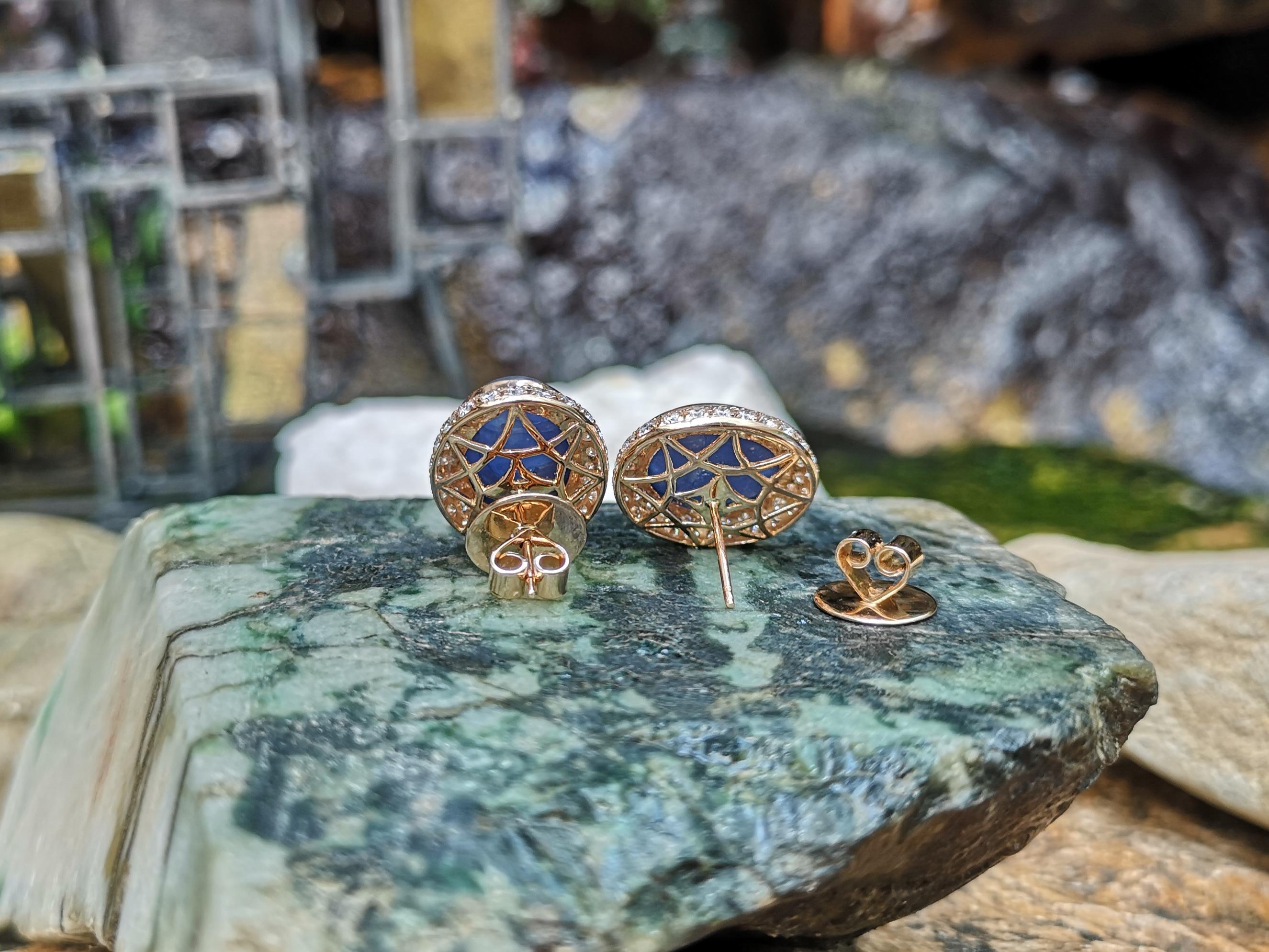 Ohrringe mit blauem Saphir im Cabochon-Schliff und Diamant in 18 Karat Goldfassung Damen