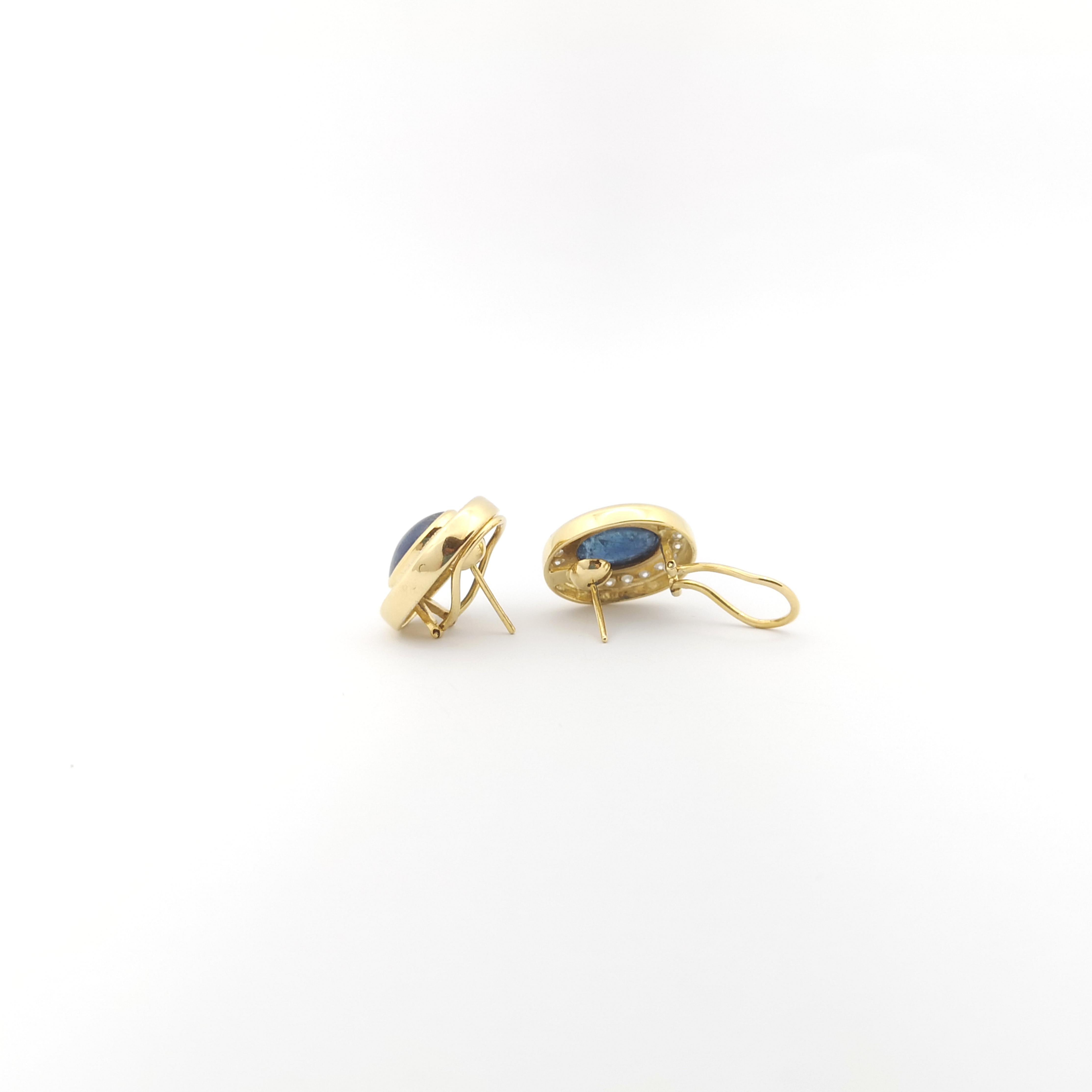 Cabochon Blue Sapphire with Diamond Earrings set in 18K Gold Settings For Sale 2