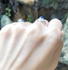 Cabochon Blue Sapphire with Diamond Ring Set in 18 Karat White Gold Settings