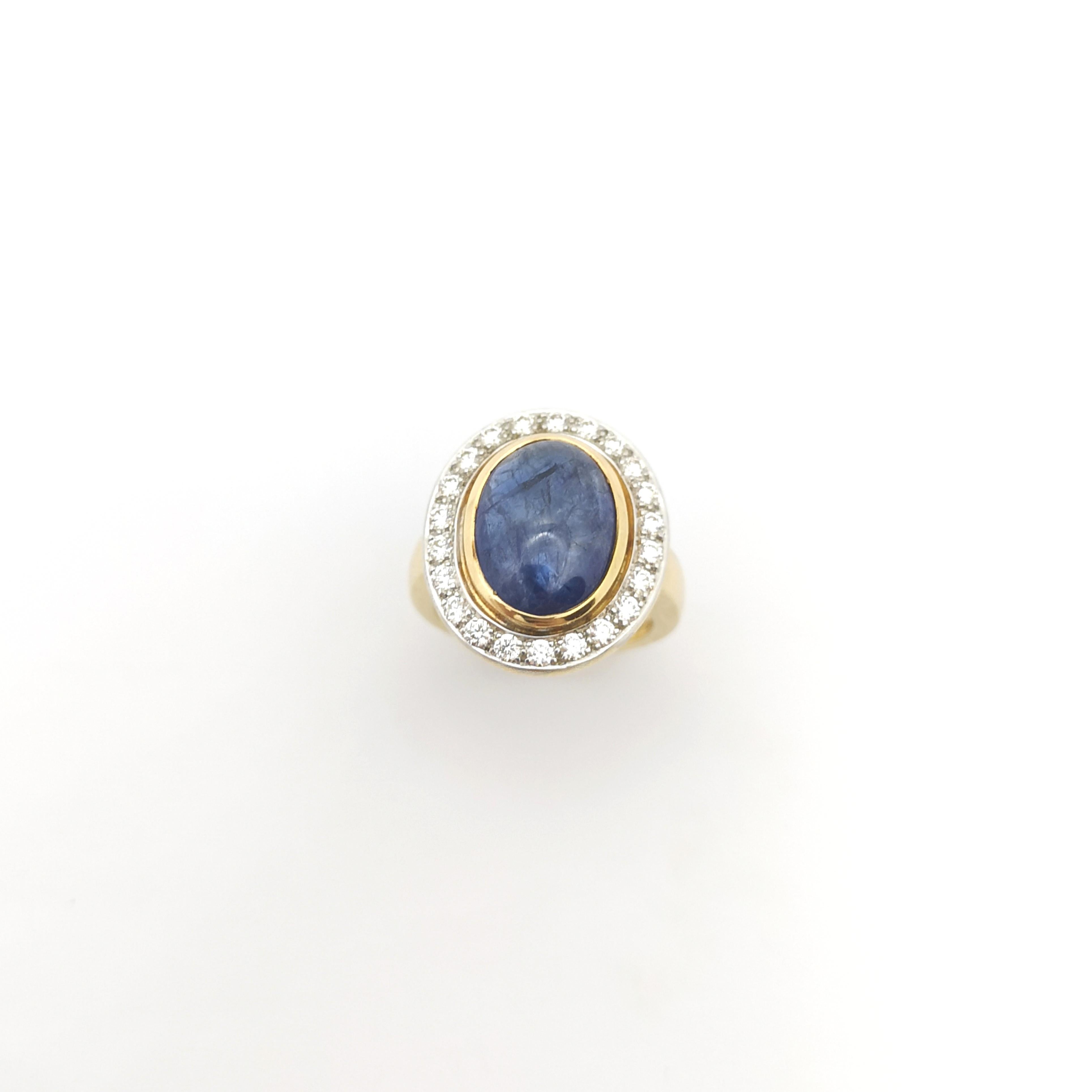 Cabochon Blue Sapphire with Diamond Ring set in 18K Gold Settings For Sale 9