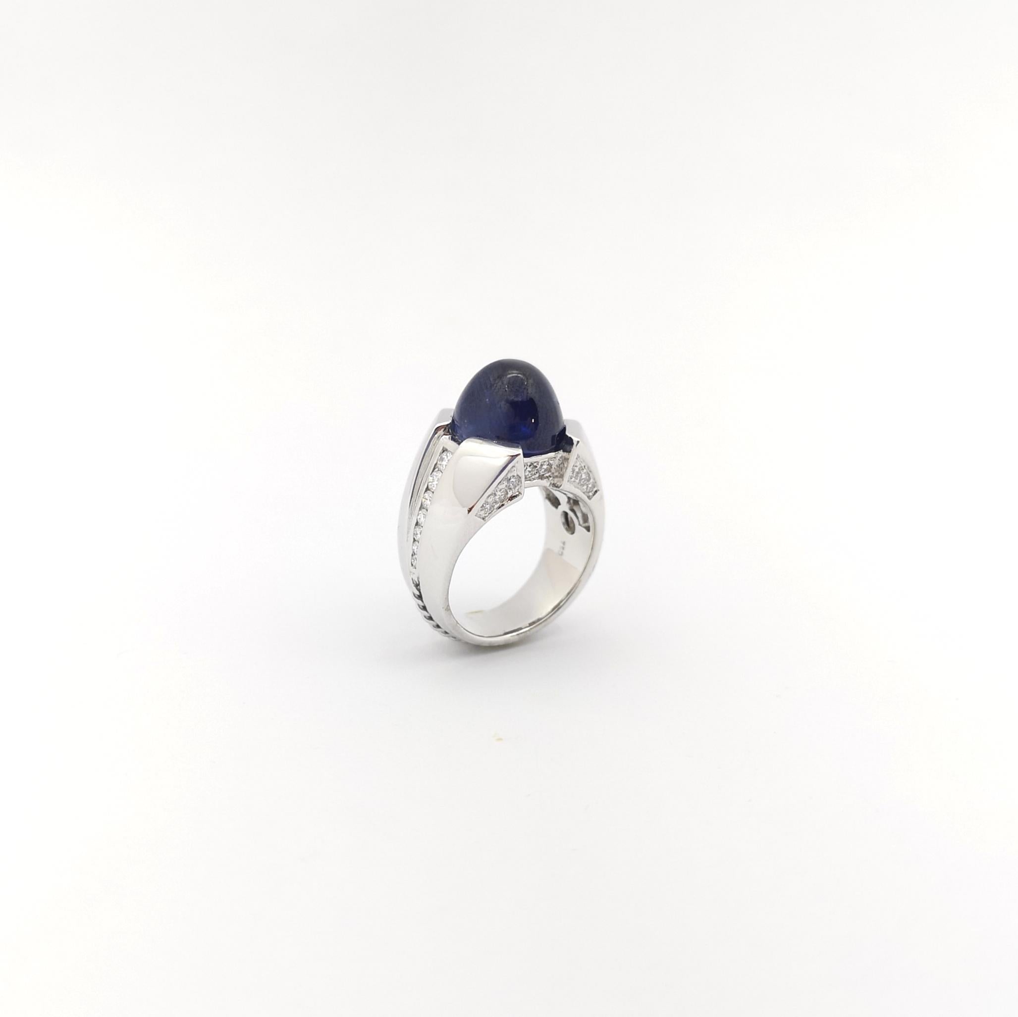 Cabochon Blauer Saphir mit Diamantring in 18K Weißgoldfassung im Angebot 8