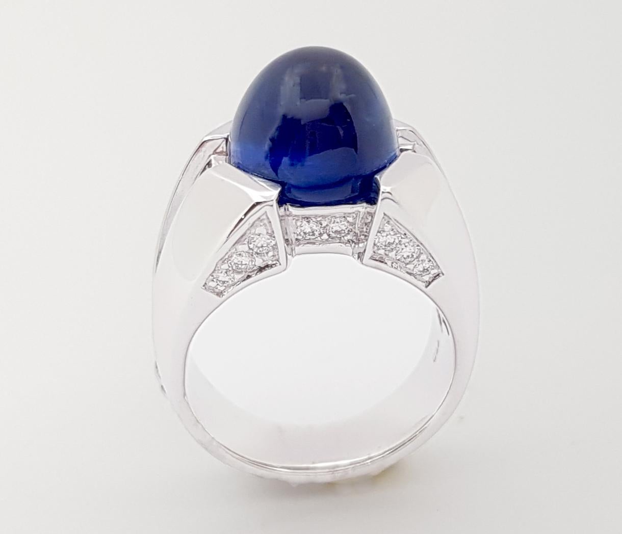 Cabochon Blauer Saphir mit Diamantring in 18K Weißgoldfassung im Angebot 11