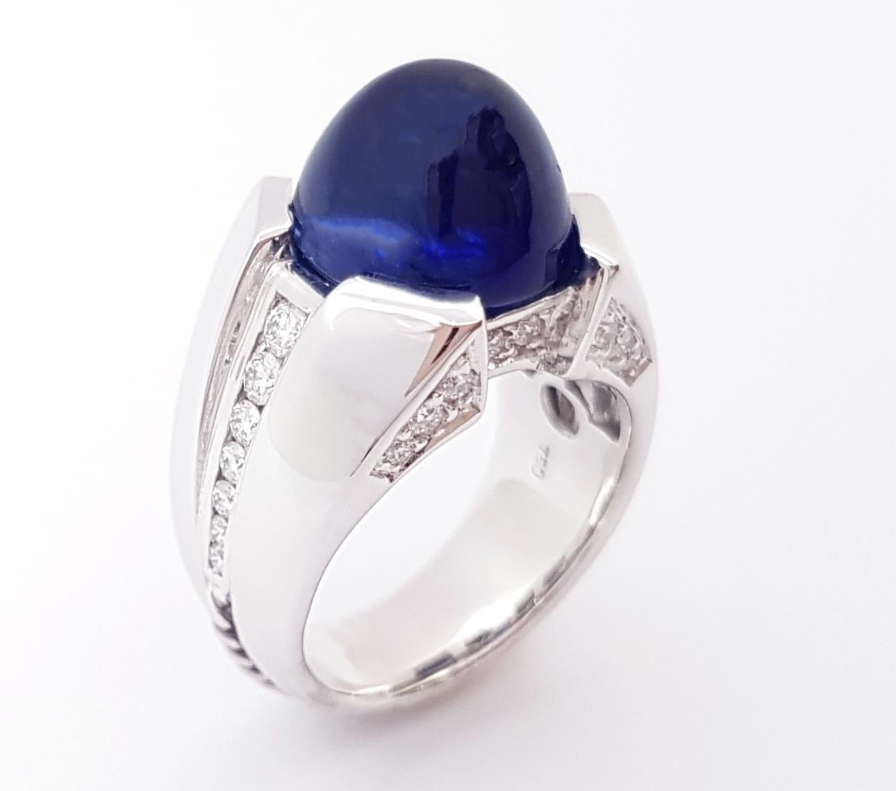 Cabochon Blauer Saphir mit Diamantring in 18K Weißgoldfassung im Angebot 12