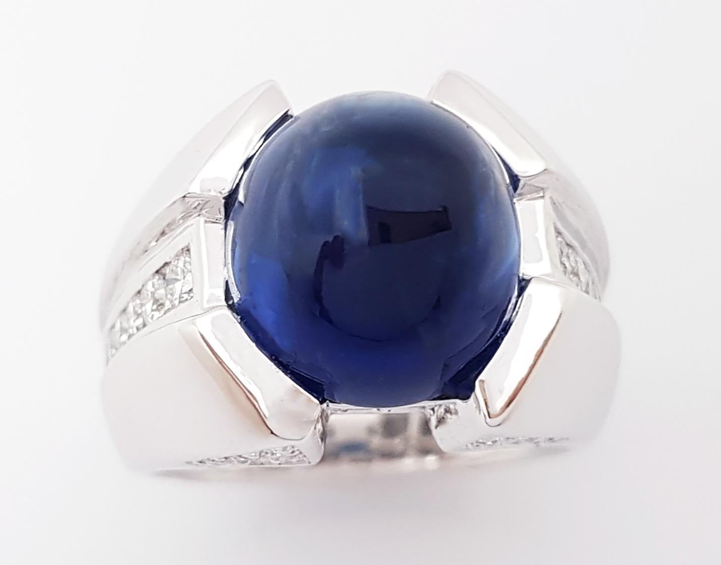 Cabochon Blauer Saphir mit Diamantring in 18K Weißgoldfassung im Angebot 13