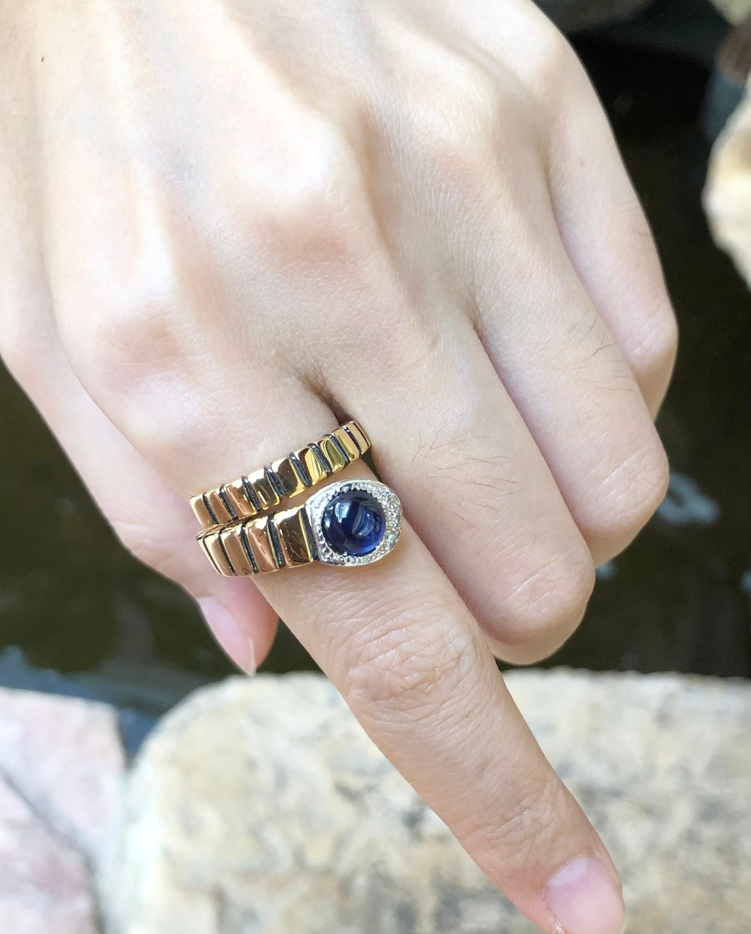 Cabochon Blue Sapphire with Diamond Serpent Ring Set in 18 Karat Gold Settings For Sale 5