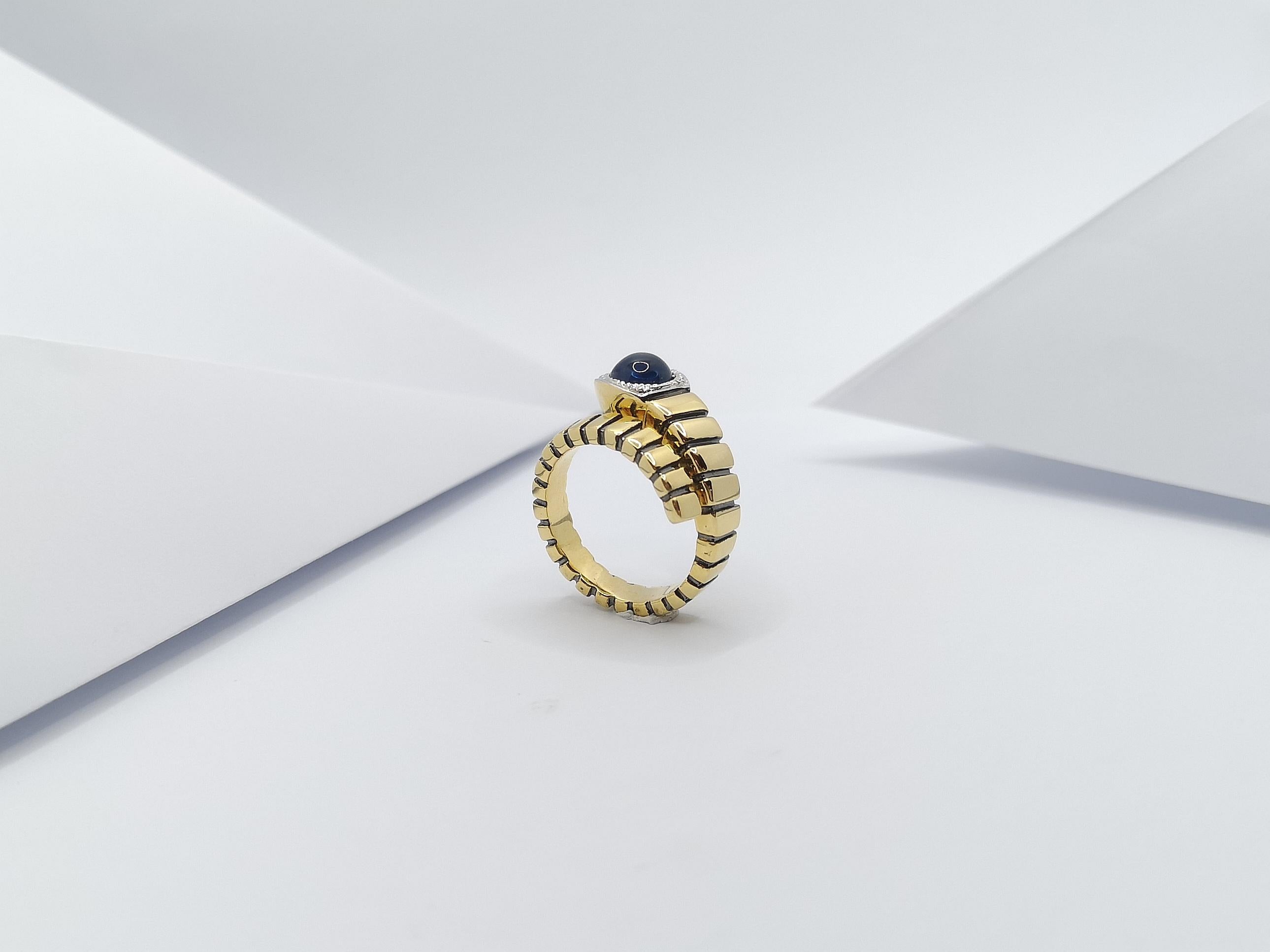 Cabochon Blue Sapphire with Diamond Serpent Ring Set in 18 Karat Gold Settings For Sale 7