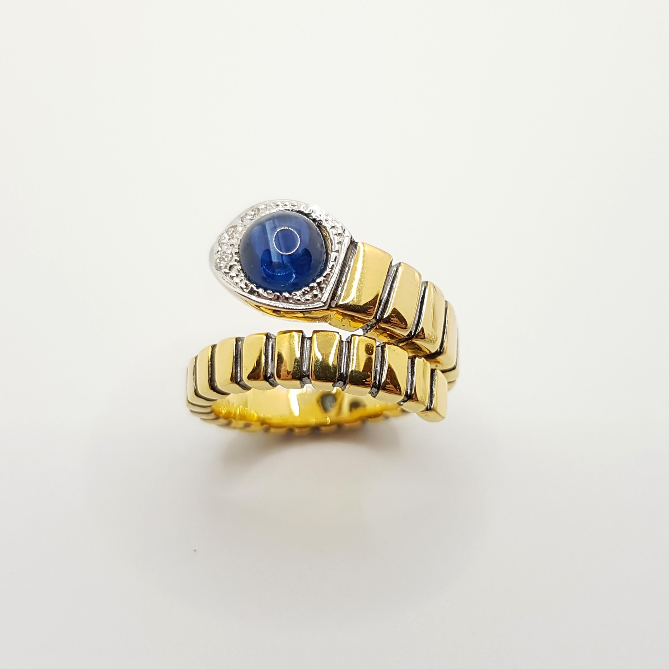 Cabochon Blue Sapphire with Diamond Serpent Ring Set in 18 Karat Gold Settings For Sale 8
