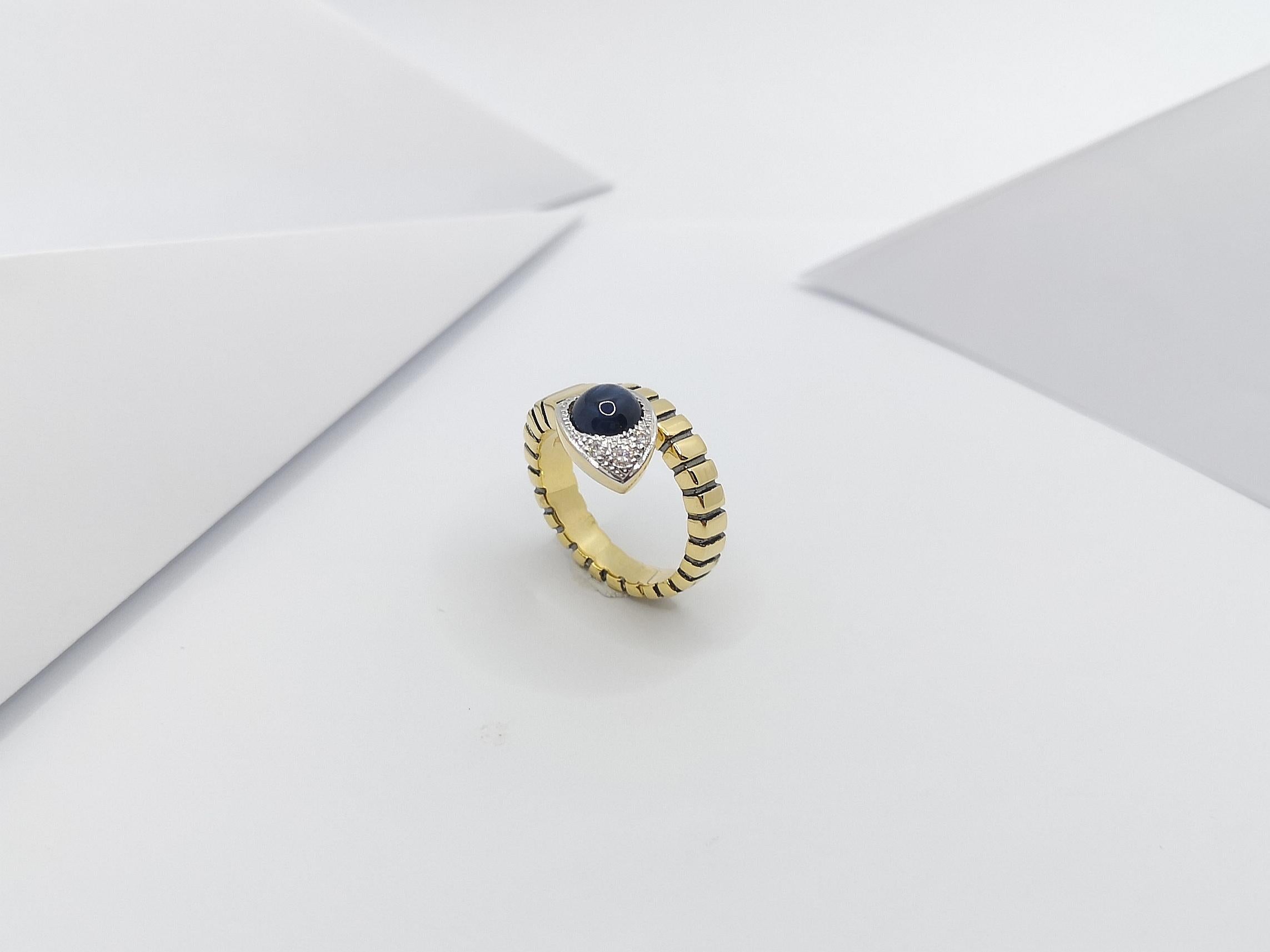 Cabochon Blue Sapphire with Diamond Serpent Ring Set in 18 Karat Gold Settings For Sale 11