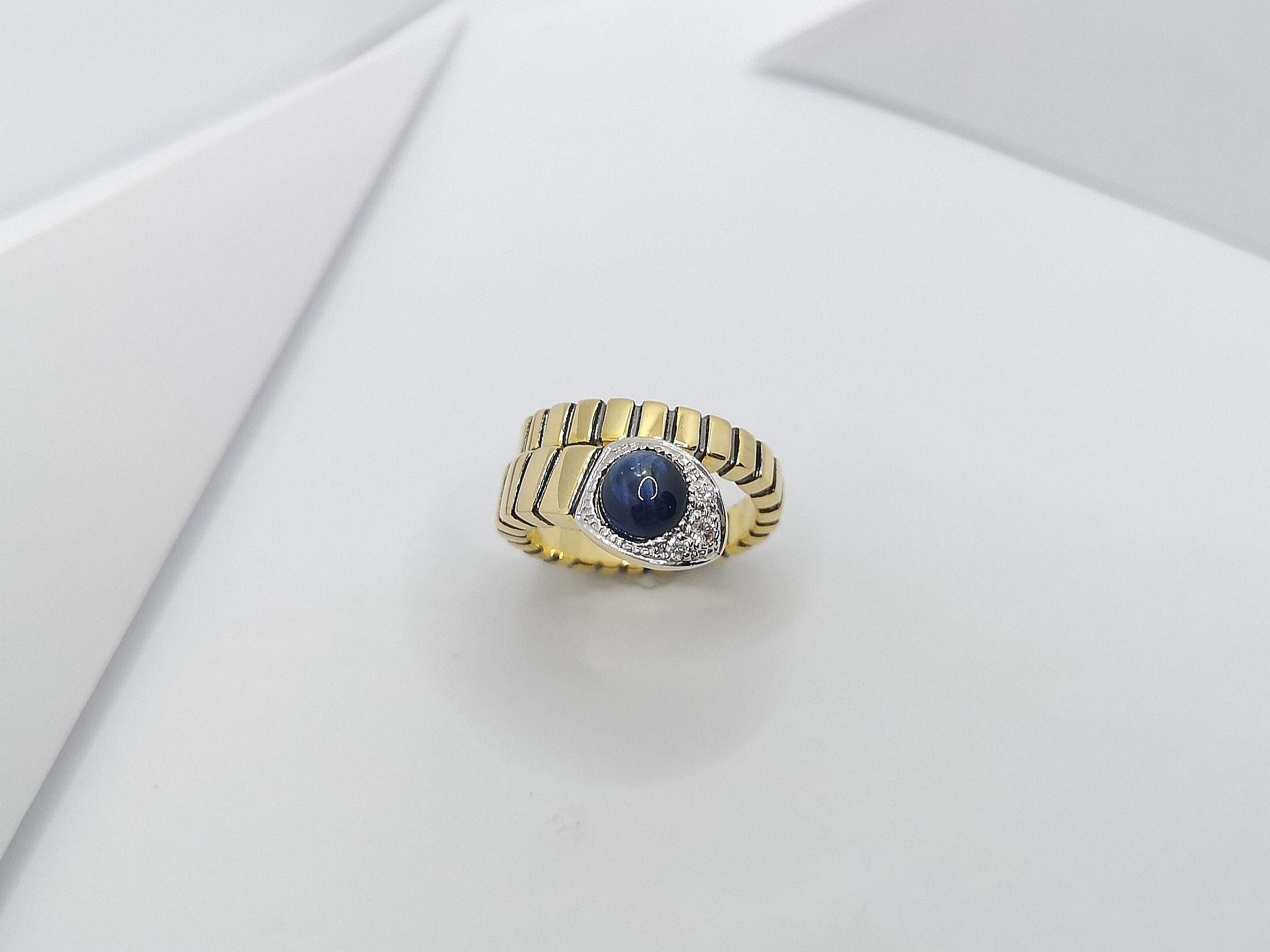 Cabochon Blue Sapphire with Diamond Serpent Ring Set in 18 Karat Gold Settings For Sale 12