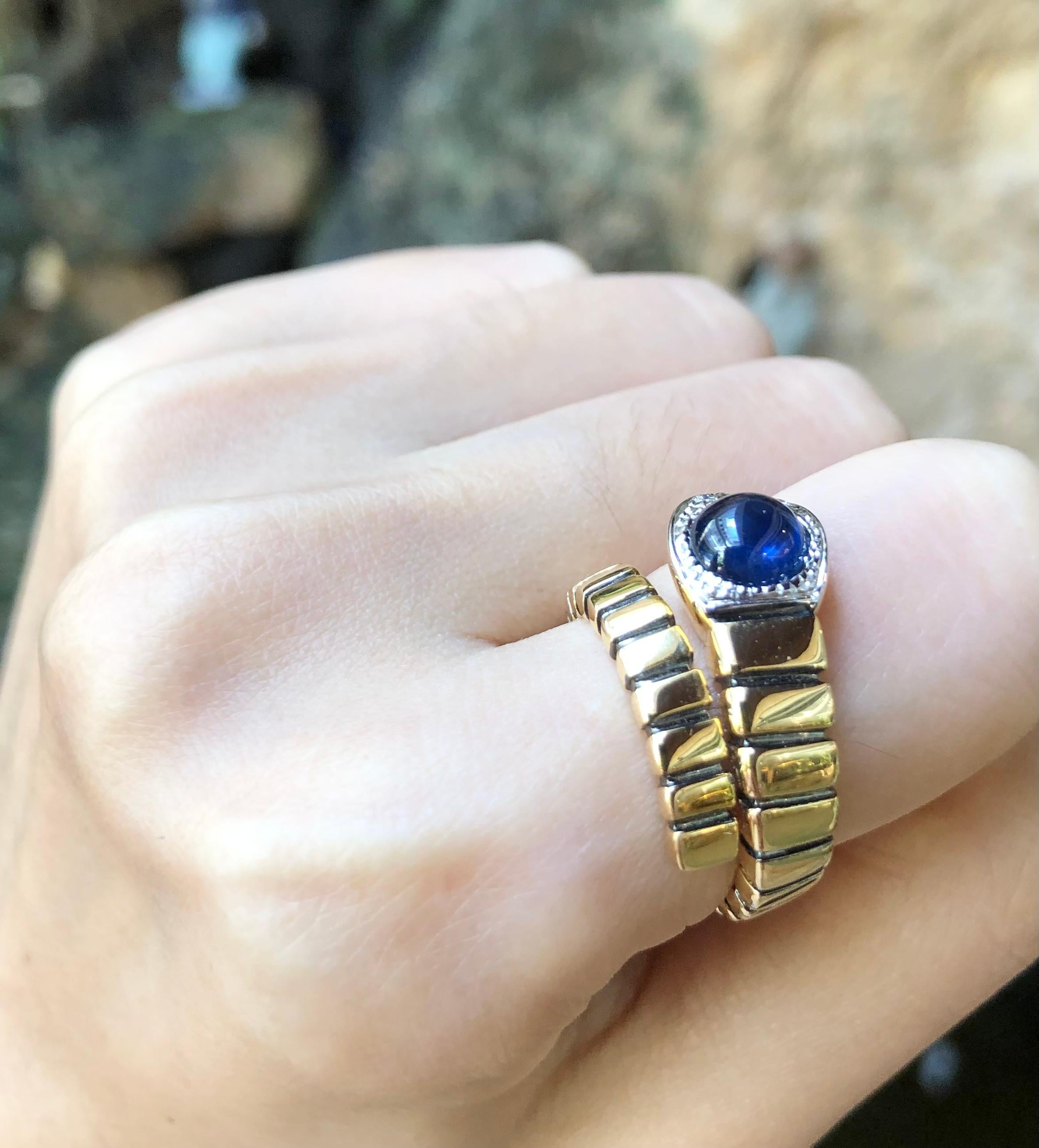 Women's or Men's Cabochon Blue Sapphire with Diamond Serpent Ring Set in 18 Karat Gold Settings For Sale