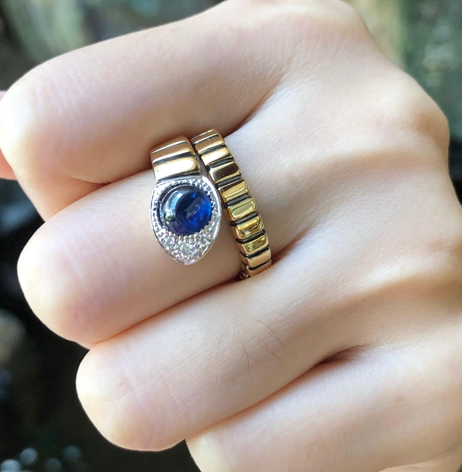Cabochon Blue Sapphire with Diamond Serpent Ring Set in 18 Karat Gold Settings For Sale 4